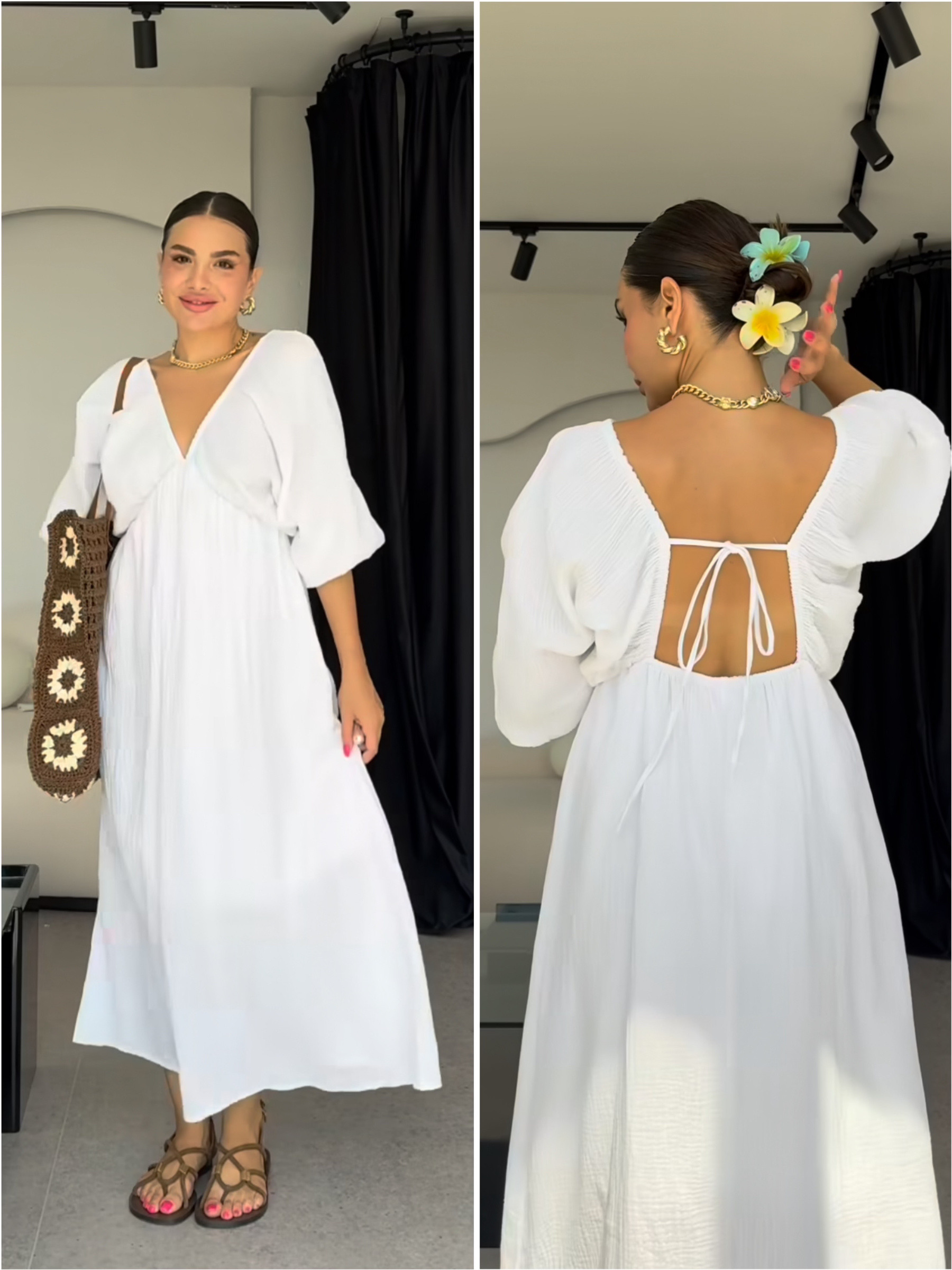 Mayorista Copperose - Vestido largo fluido de algodón con lazo para atar en la espalda
