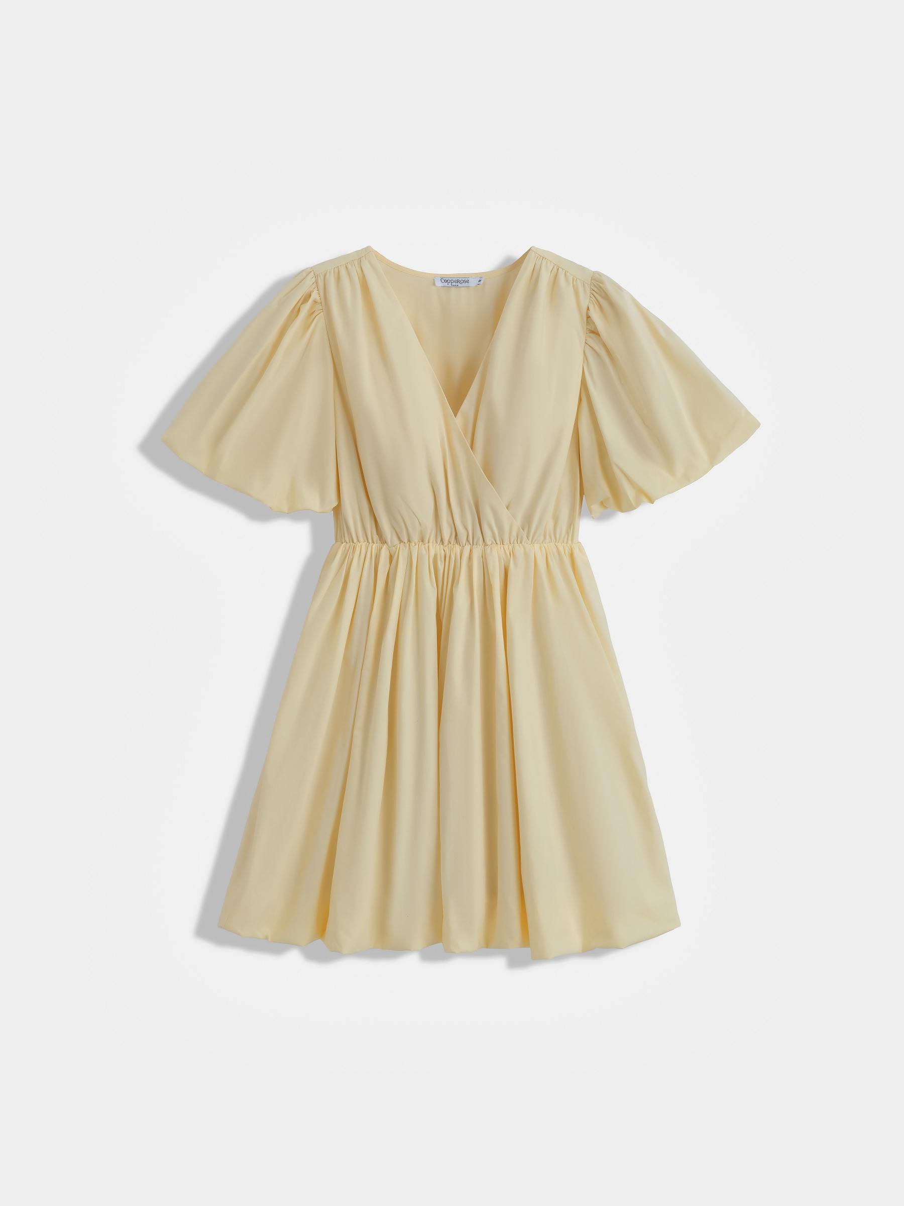 Grossiste Copperose - ROBE COURTE À DÉCOLLETÉ CROISÉ ET MANCHES BALLON
