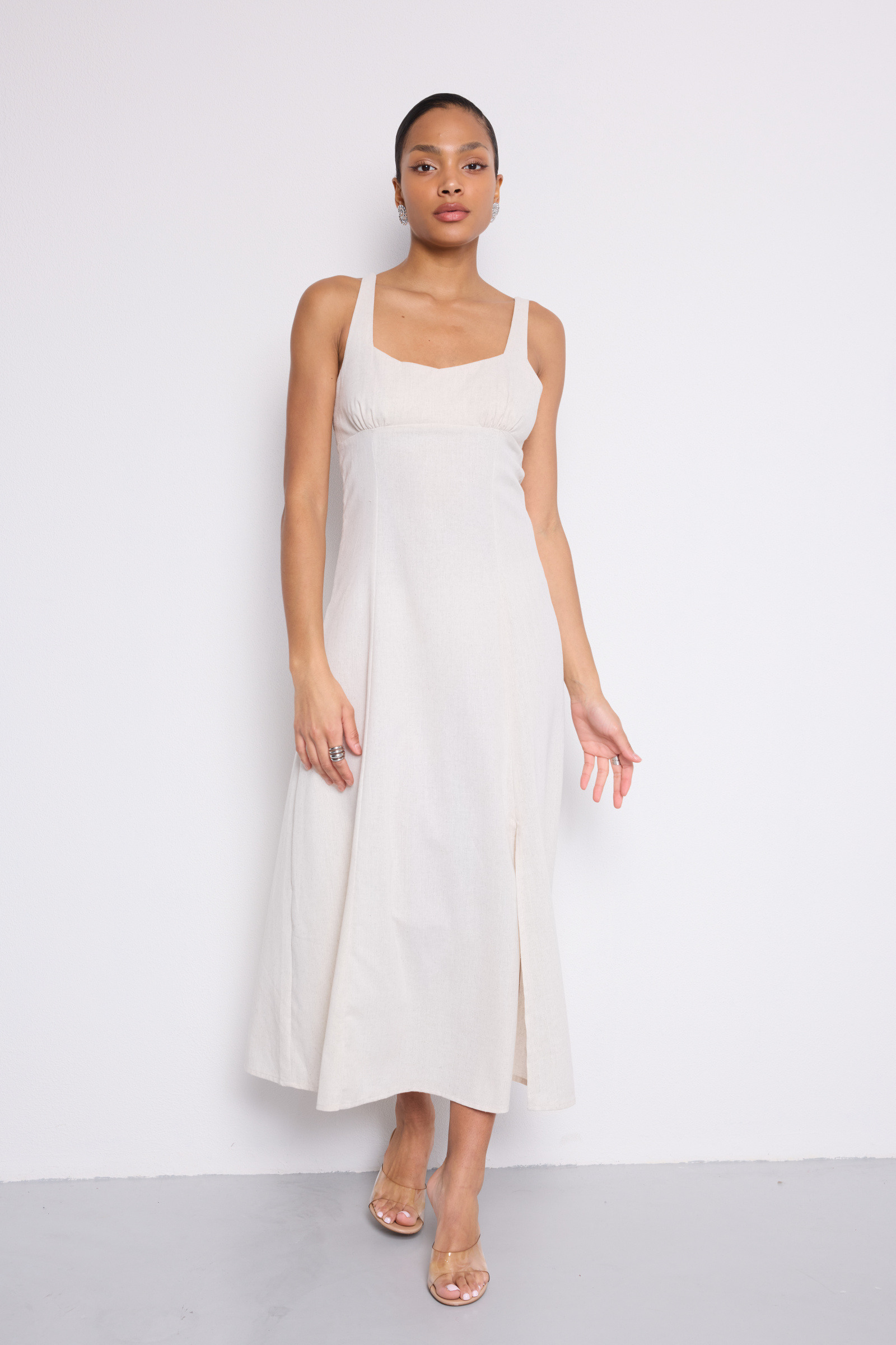 Grossiste Copperose - Robe longue en lin mélangé à bretelles