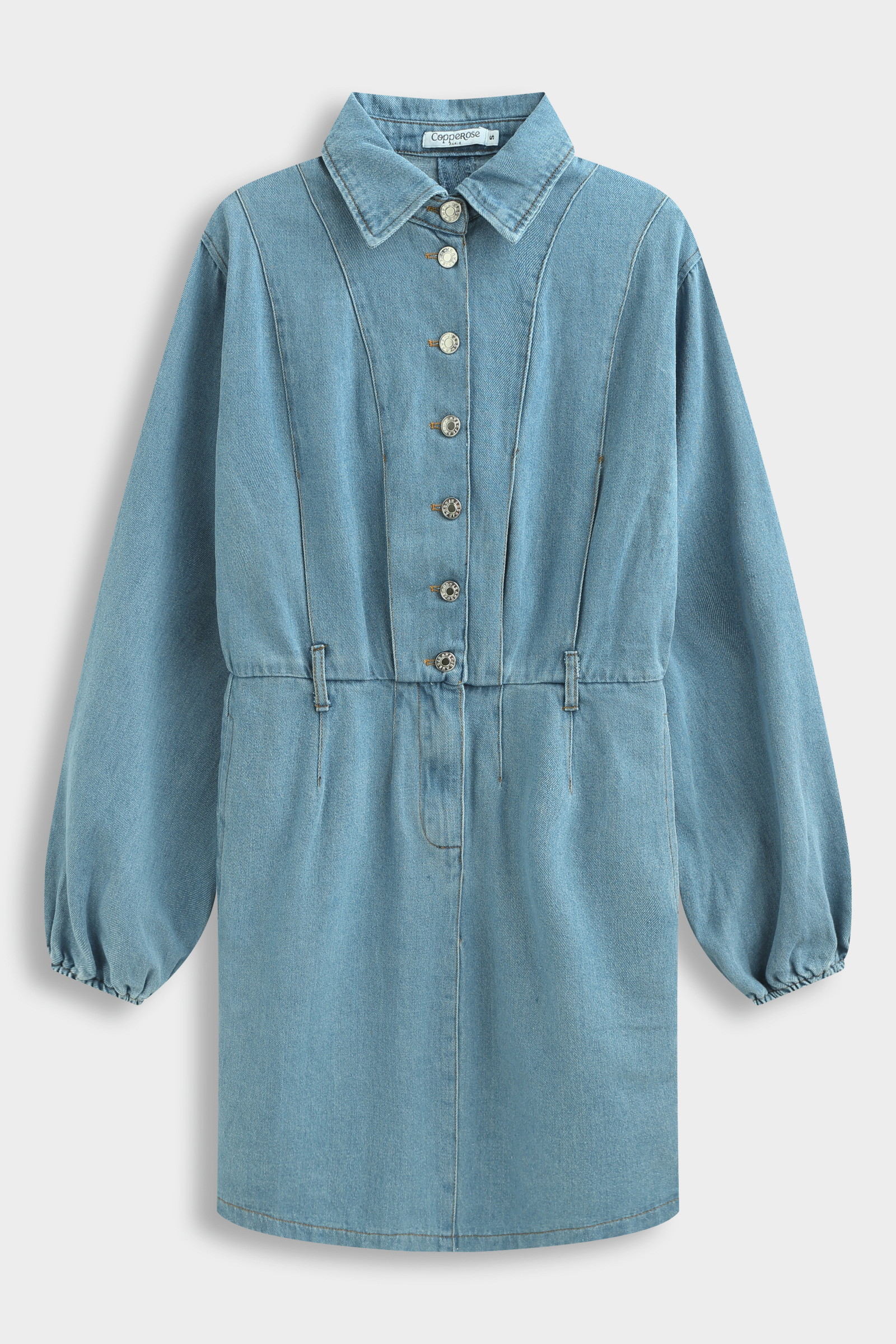 Grossiste Copperose - ROBE COURTE EN DENIM À MANCHES BALLONS