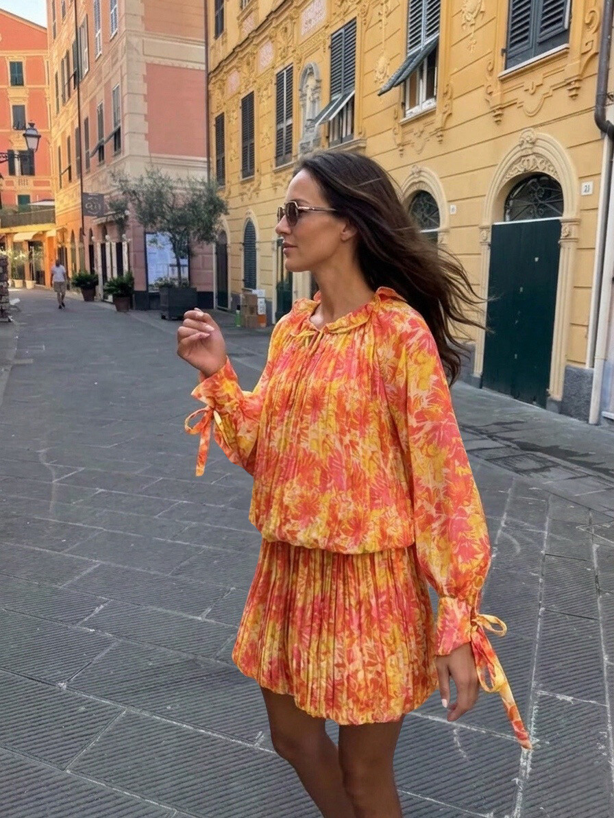 Mayorista Copperose - VESTIDO CORTO PLISADO MANGA LARGA