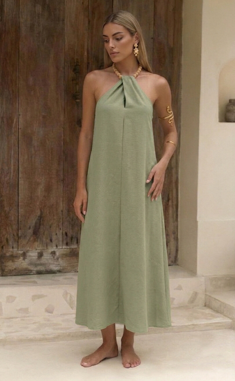 Grossista Copperose - Abito midi con schiena scoperta e dettagli di perle