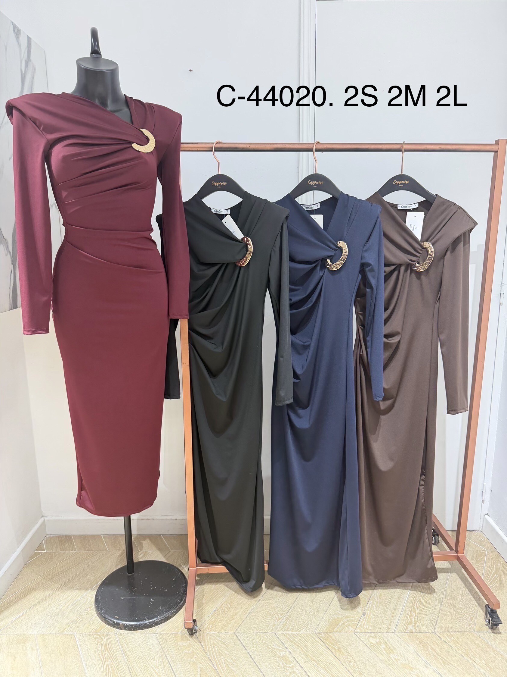 Wholesaler Copperose - Draped Long Dress with Metal Detail