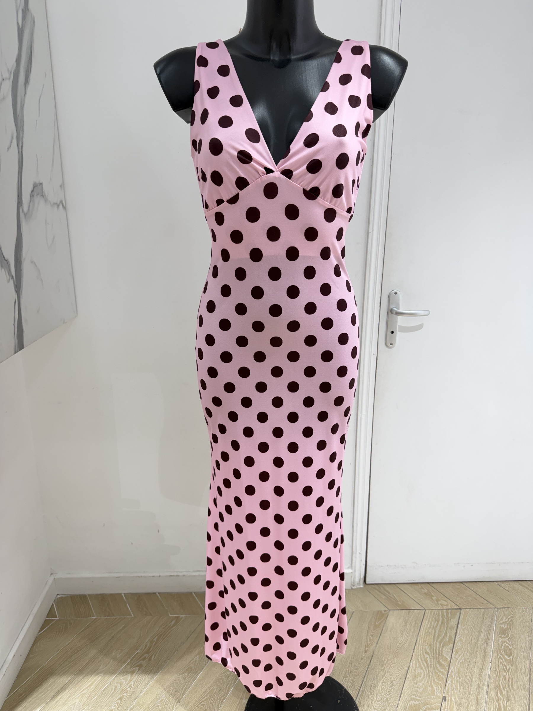 Mayorista Copperose - Vestido largo de lunares con detalle anudado en la espalda