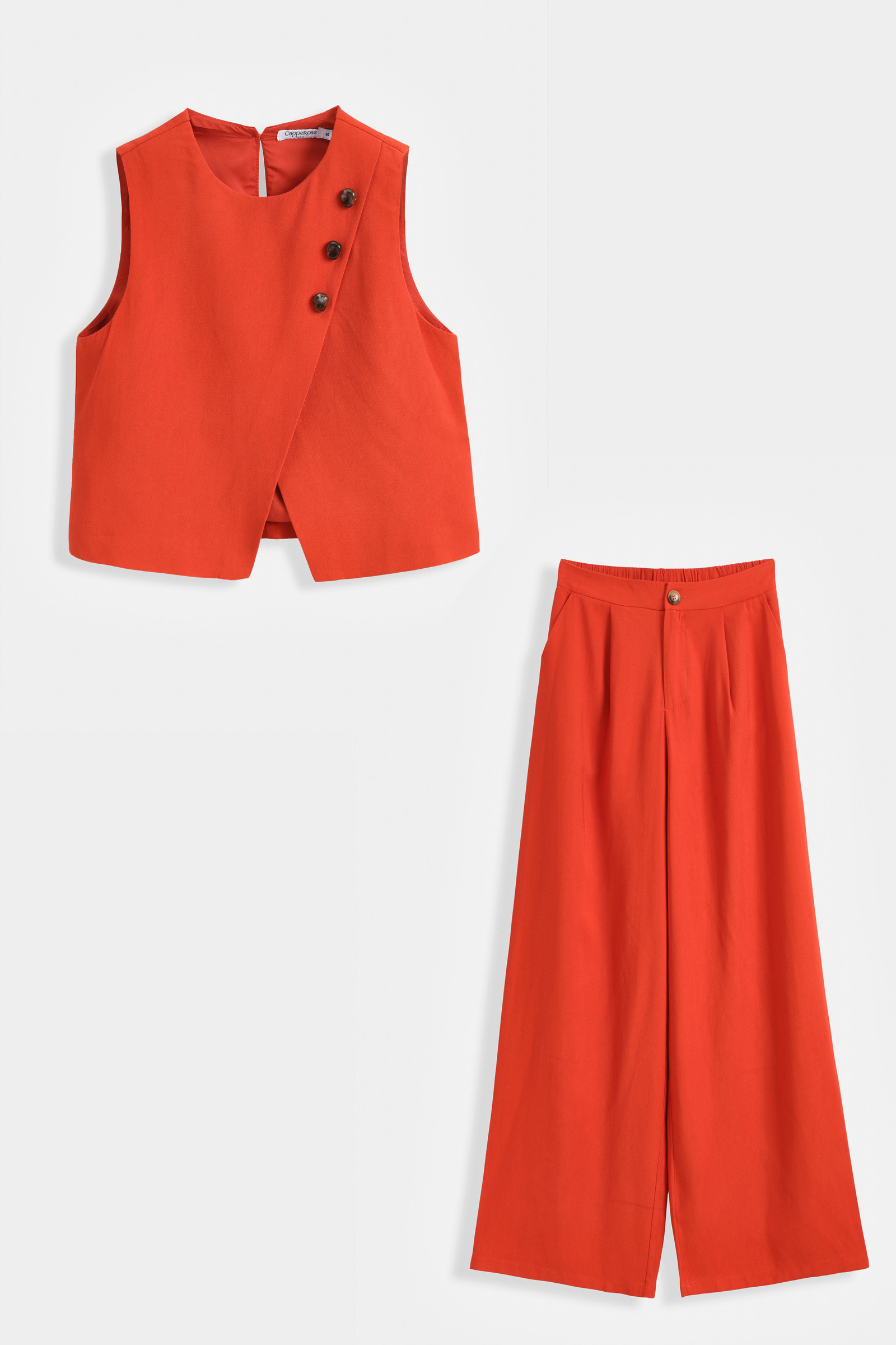 Mayorista Copperose - Conjunto de chaleco asimétrico abotonado y pantalón