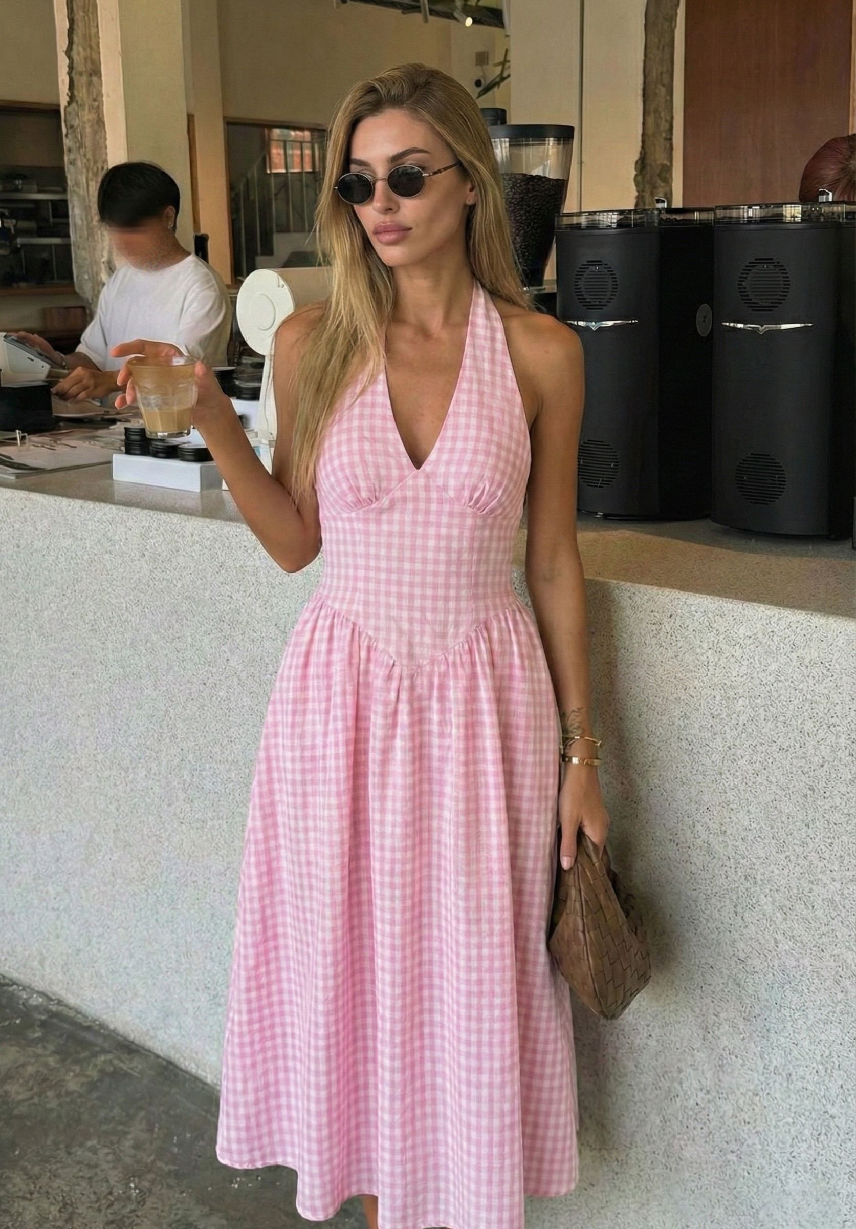 Grossiste Copperose - ROBE DOS NU MIDI À CARREAUX
