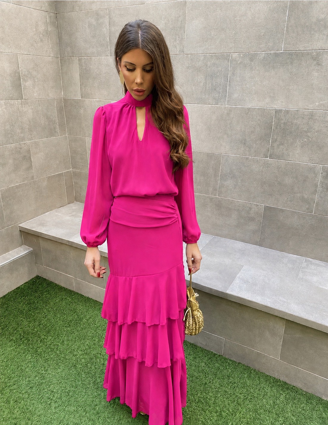 Grossiste Copperose - Robe longue à étagères et col montant