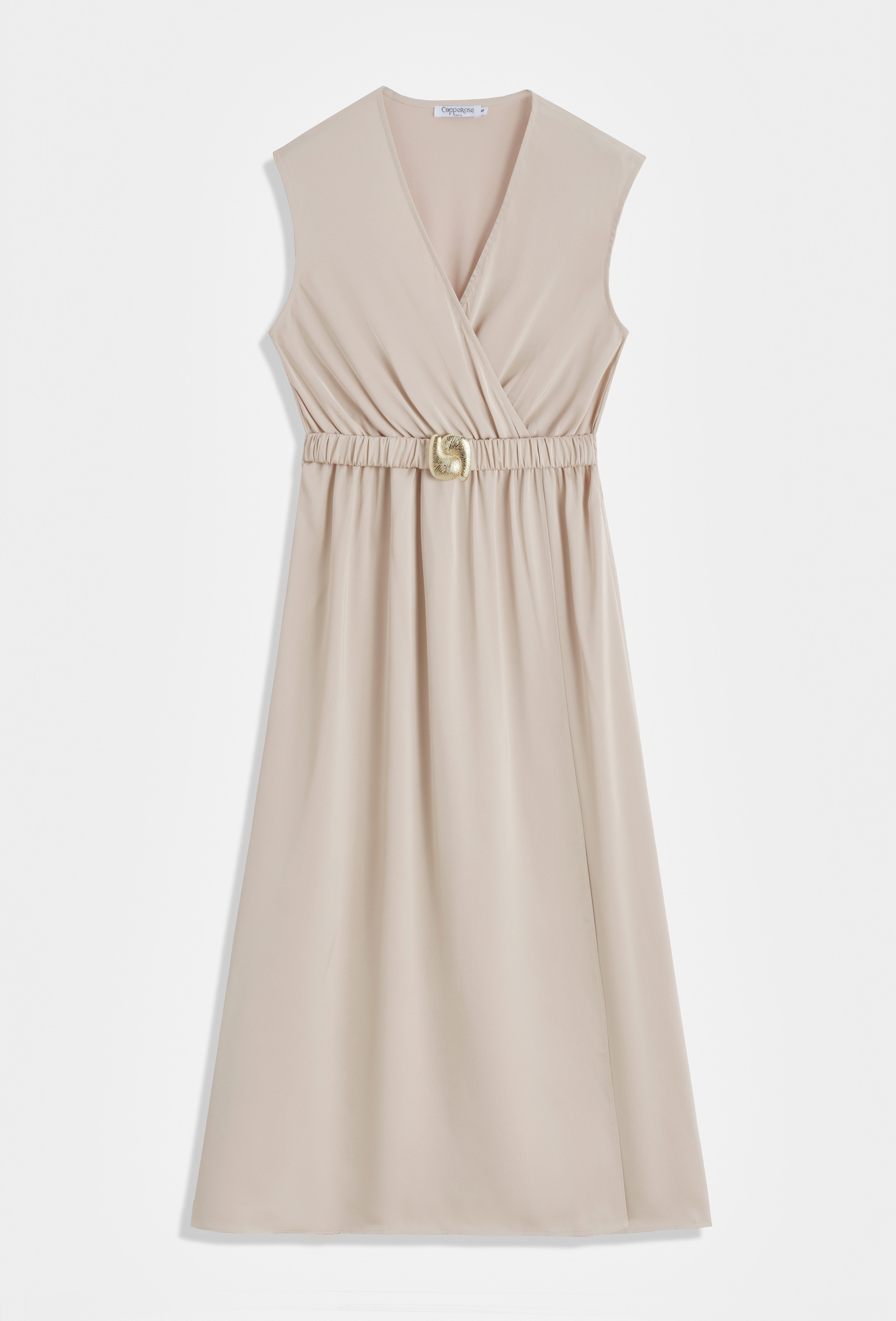Großhändler Copperose - ÄRMELLOSES MAXIKLEID MIT DEKORATIVEM GÜRTEL