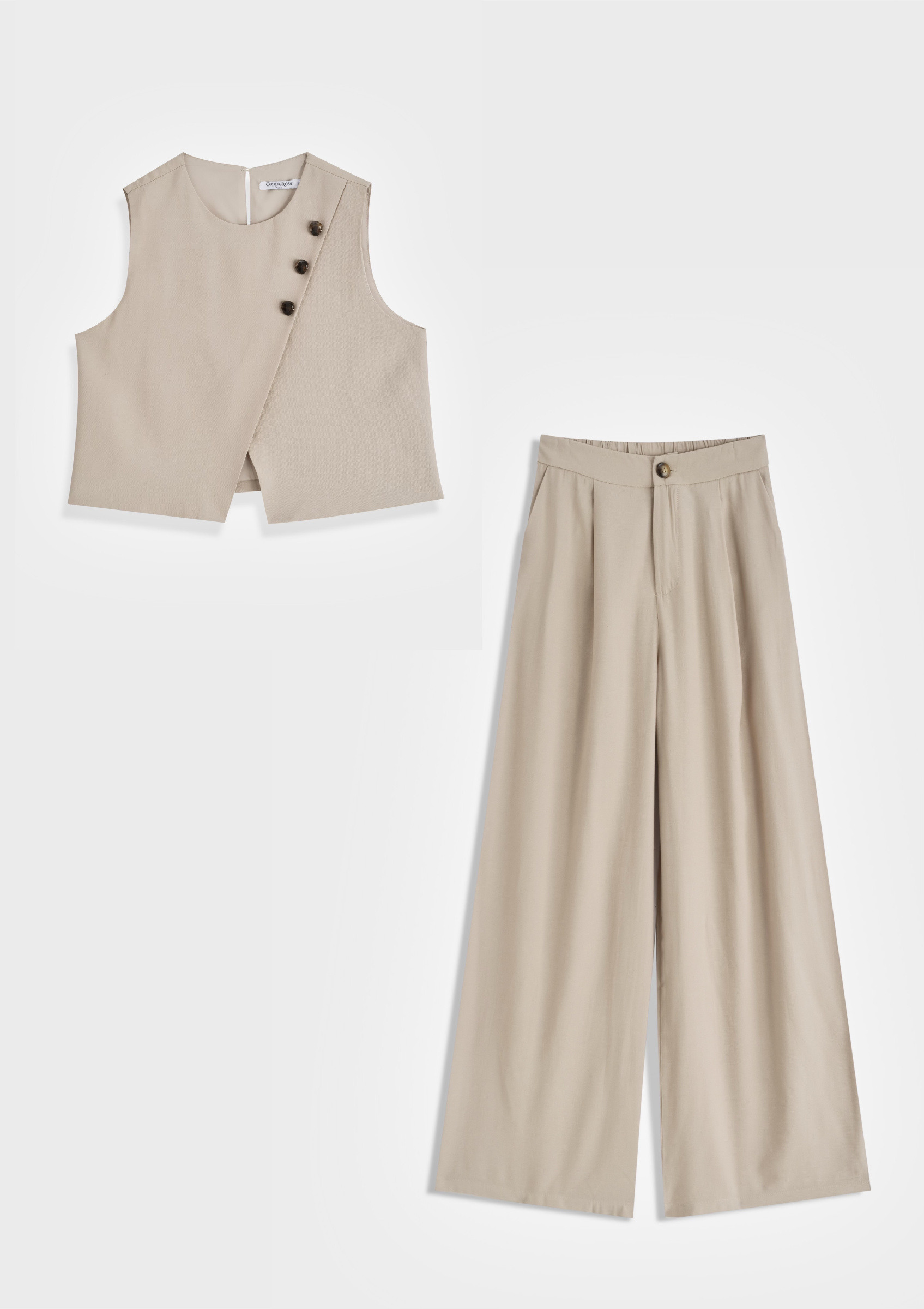 Mayorista Copperose - Conjunto de chaleco asimétrico abotonado y pantalón