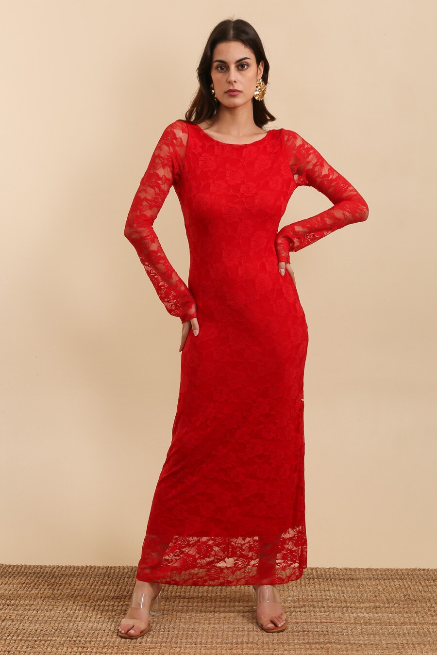 Wholesaler Copperose - Long darless lace dress to tie