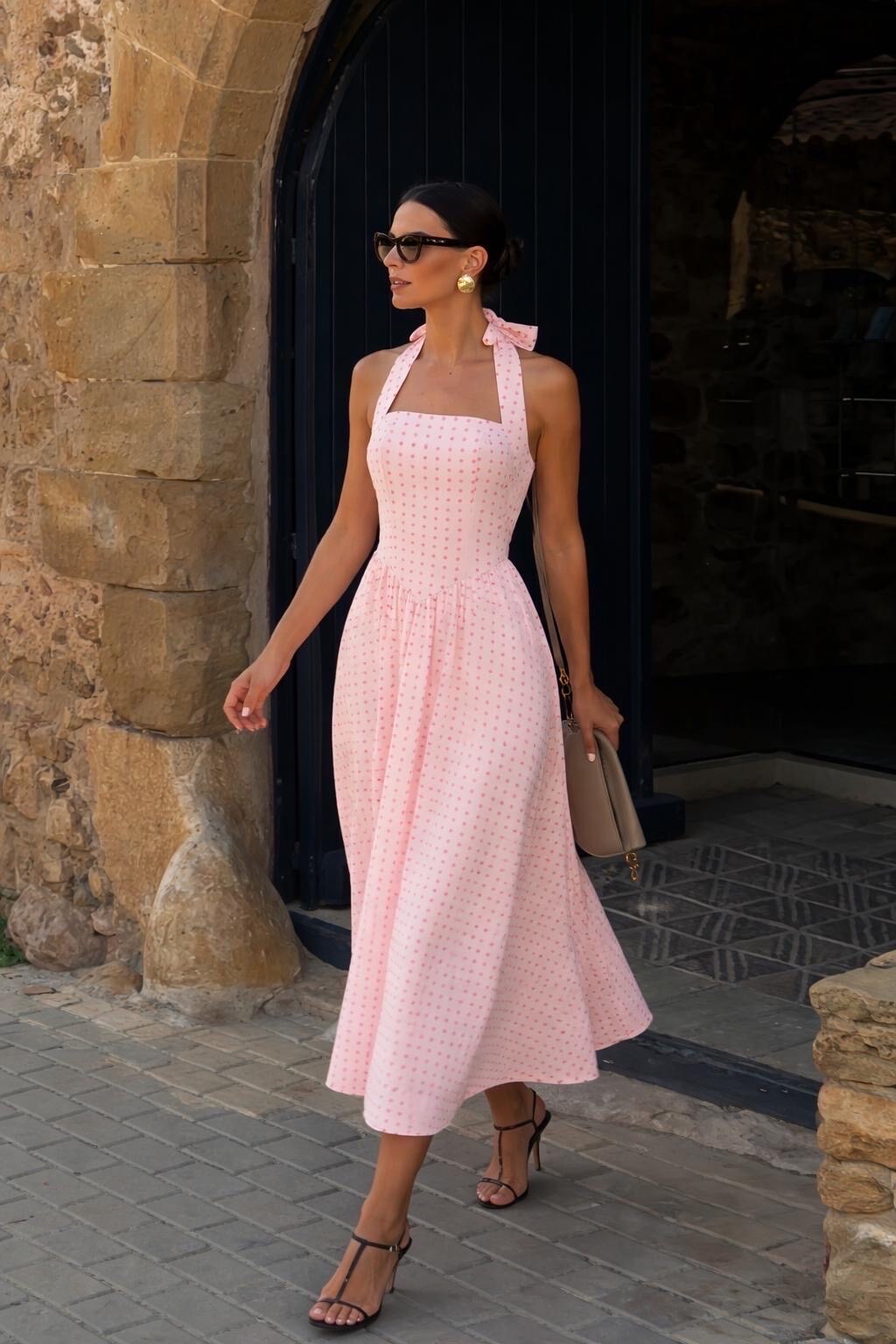 Grossiste Copperose - ROBE MI-LONGUE À POIS ET DOS NU EN COTON
