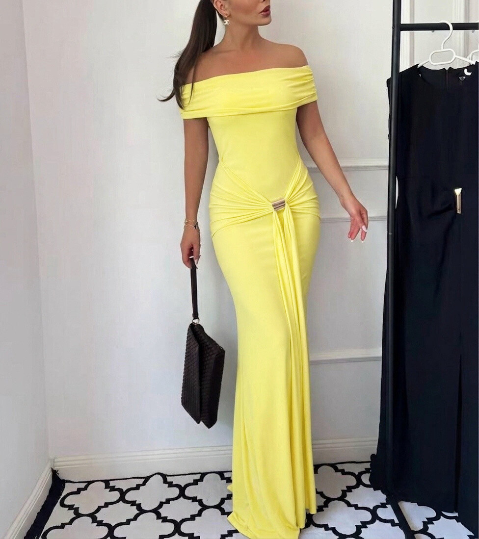 Mayorista Copperose - VESTIDO BARDOT LARGO DRAPEADO