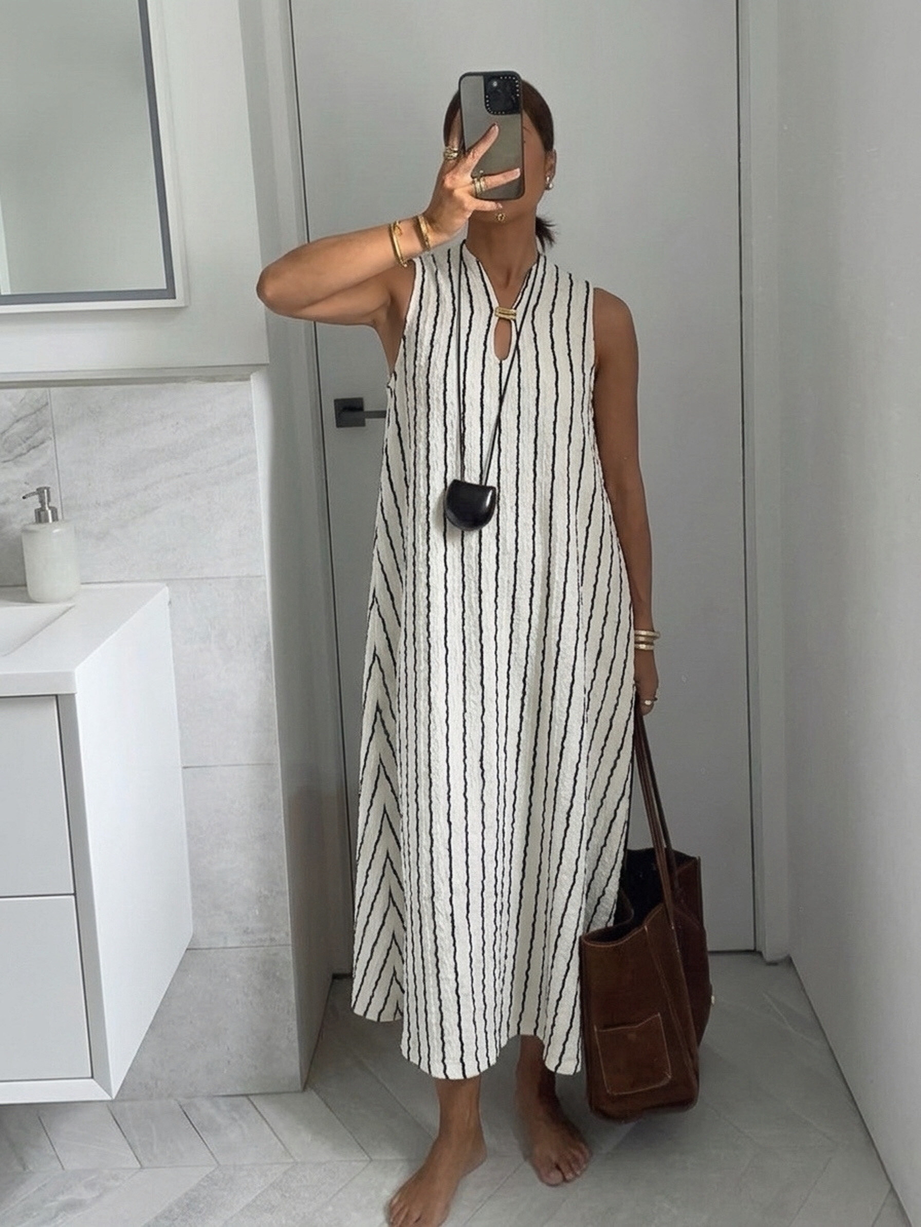 Mayorista Copperose - VESTIDO MIDI RAYAS SIN MANGAS