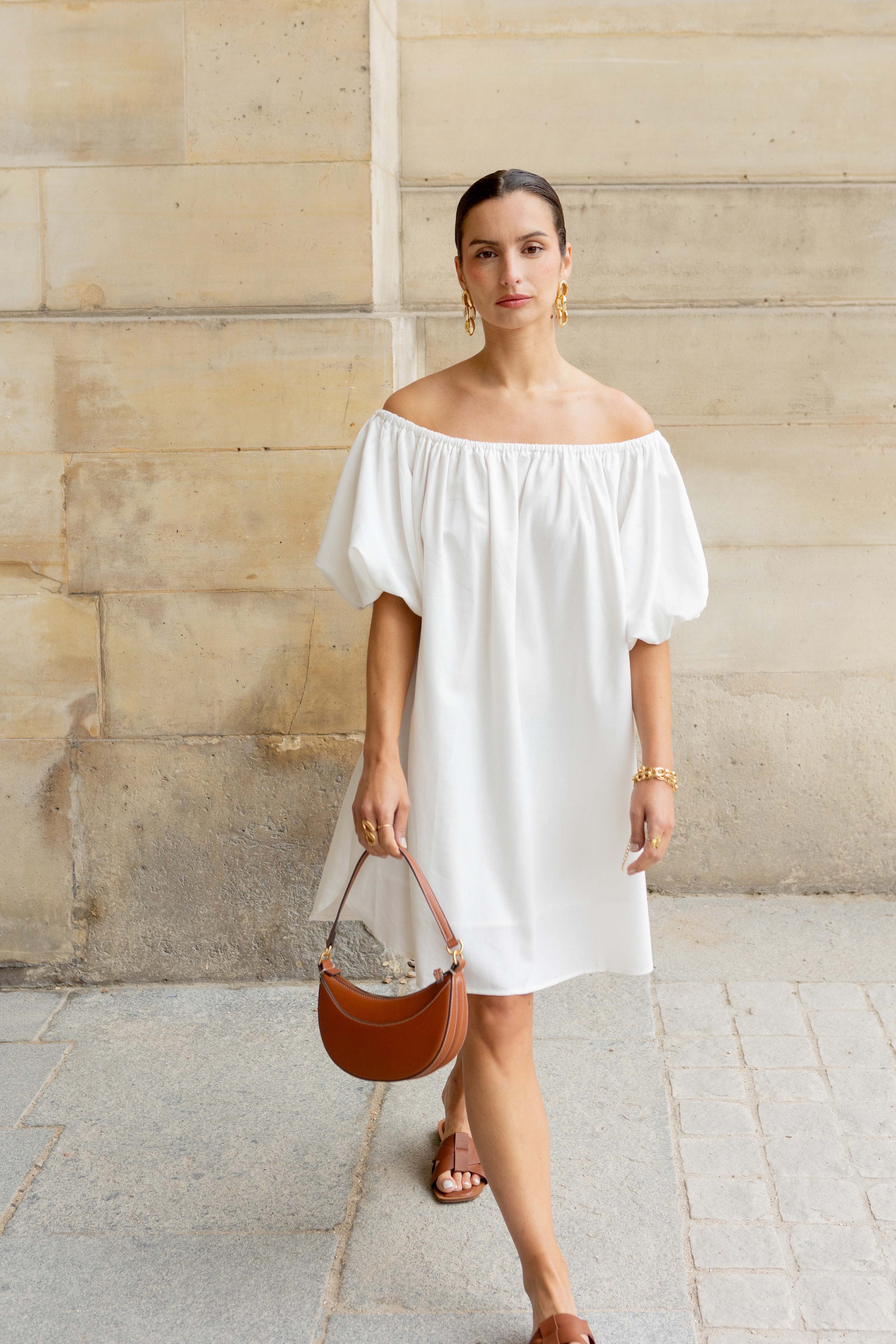 Grossiste Copperose - Robe midi à col bardot en lin mélangé