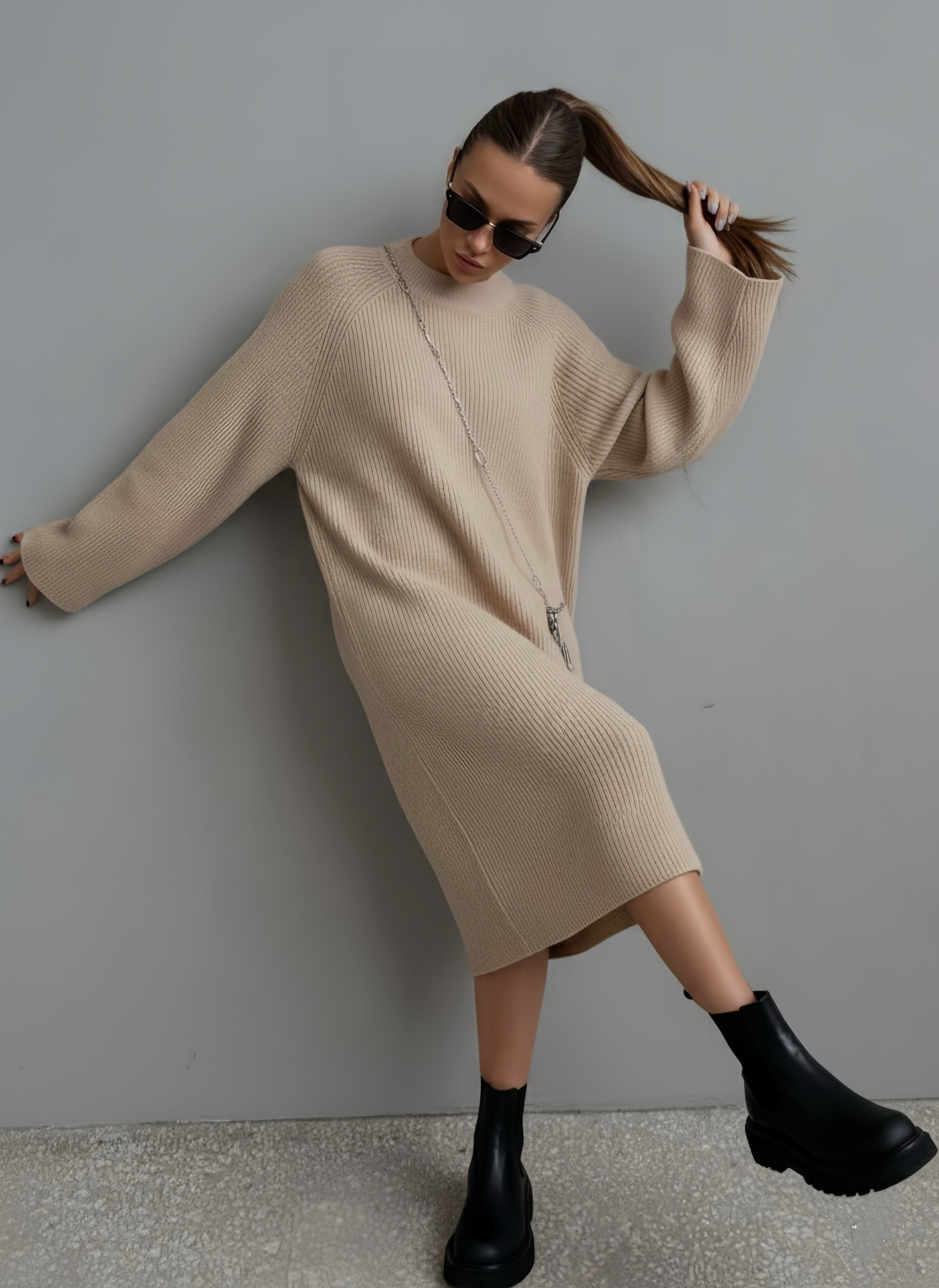 Großhändler Copperose - Weites Strick-Midikleid