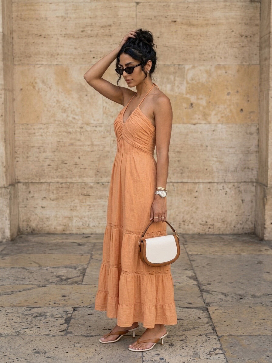 Grossiste Copperose - ROBE LONGUE DOS-NU TEXTURÉ EN COTON