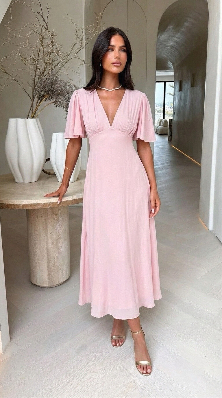 Großhändler Copperose - LANGES KLEID MIT SCHMETTERLINGSÄRMELN