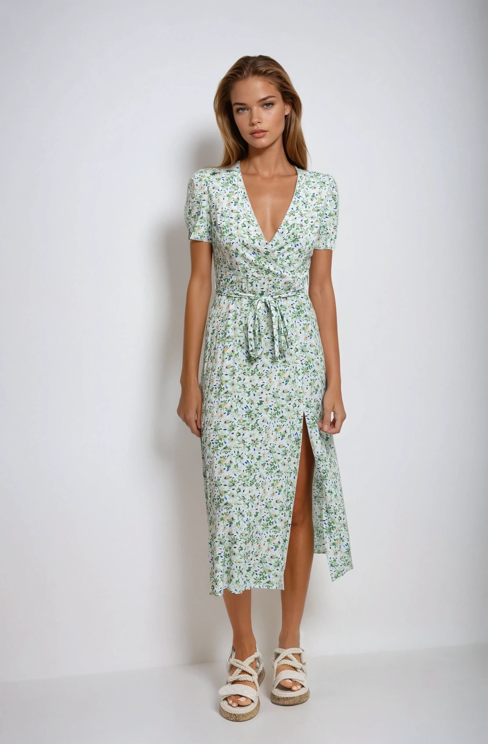 Grossiste Copperose - Robe midi fluide ceinturée à imprimé fleuris