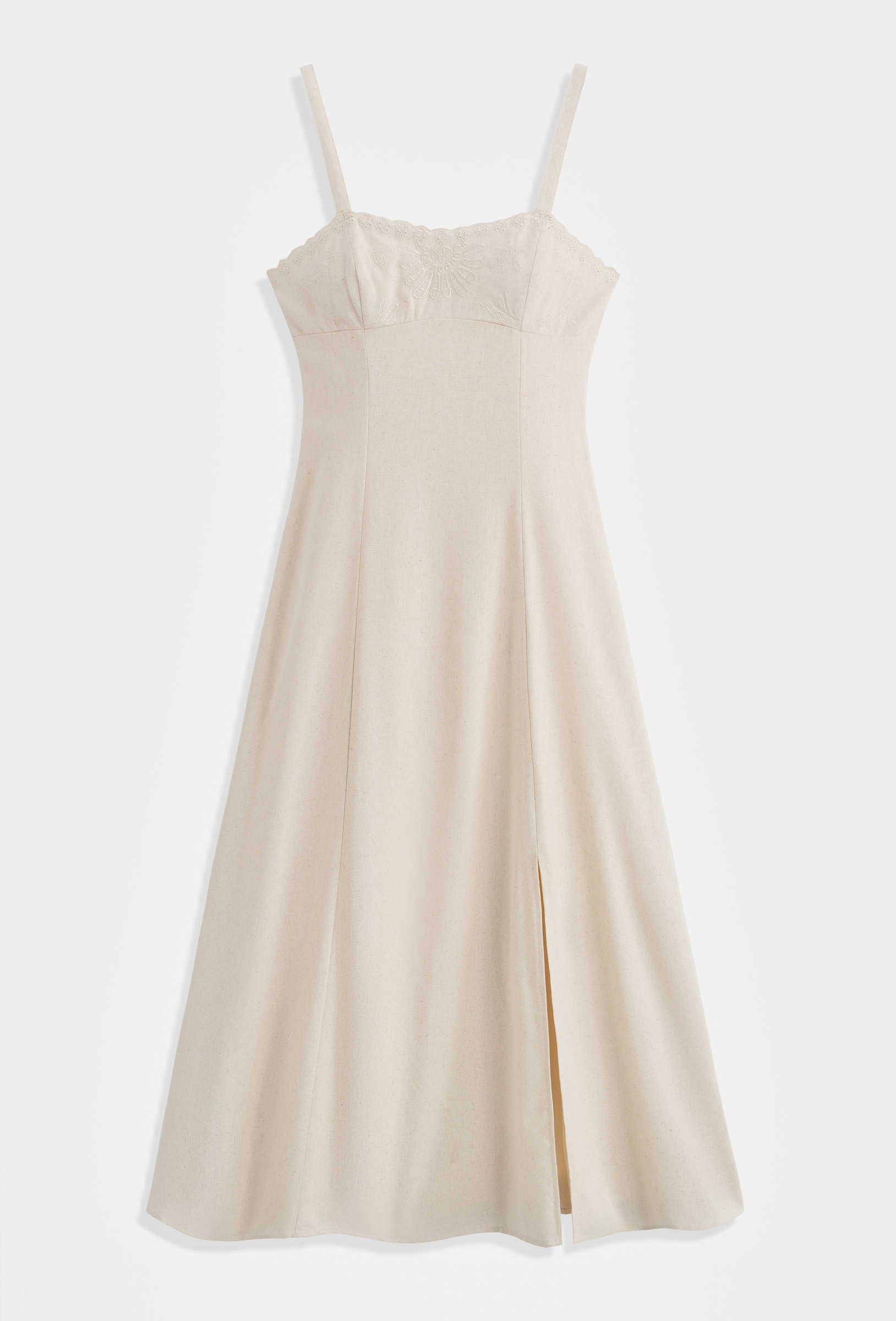 Grossiste Copperose - ROBE MIDI À BRETELLES BRODÉES EN LIN MÉLANGÉ