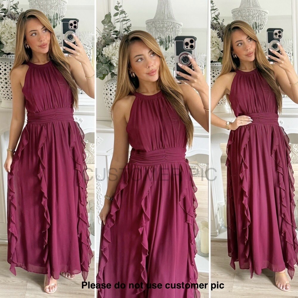 Grossiste Copperose - ROBE MIDI À COL HALTER ET VOLANTS