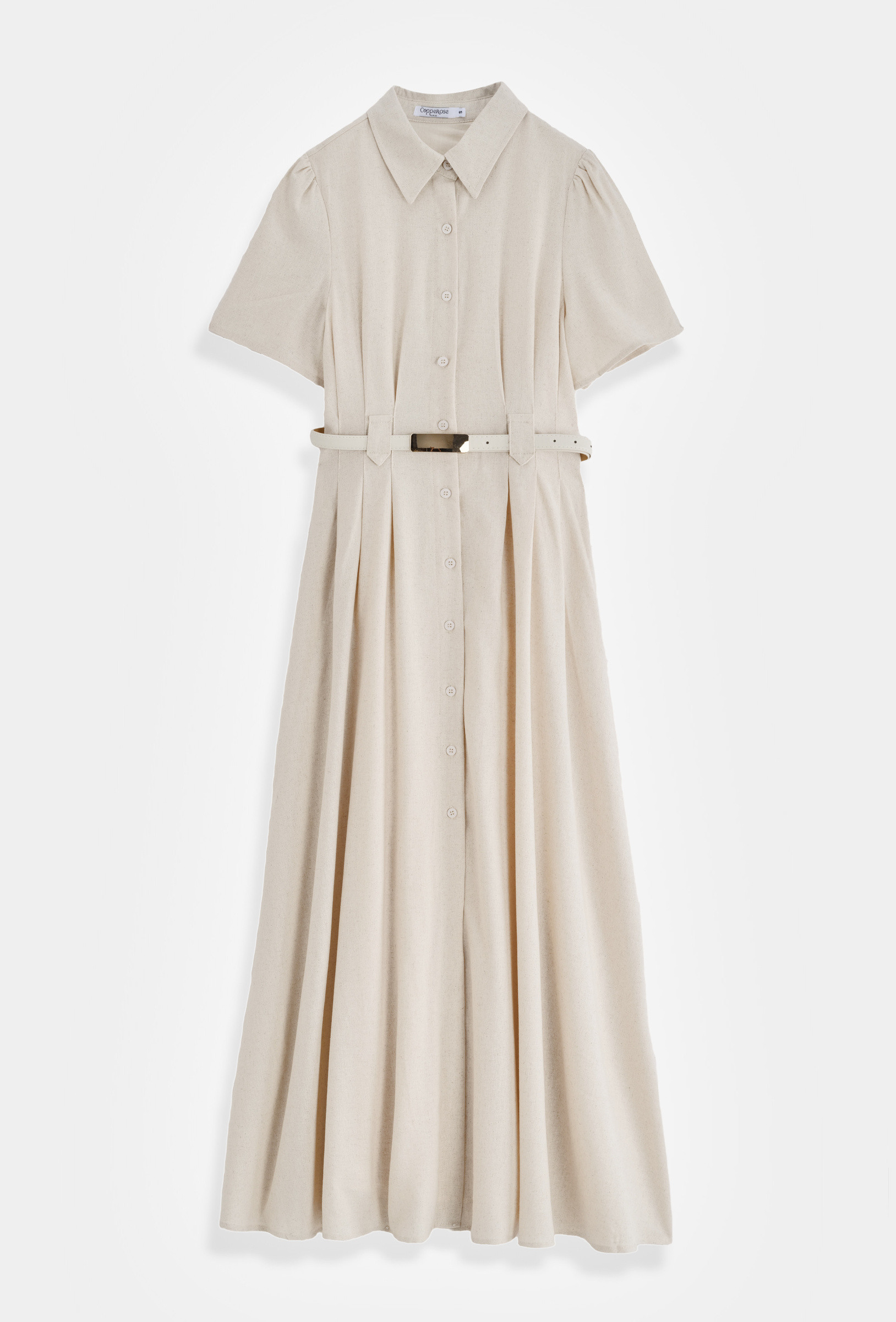Mayorista Copperose - VESTIDO CAMISERO LARGO CON PLIEGUES