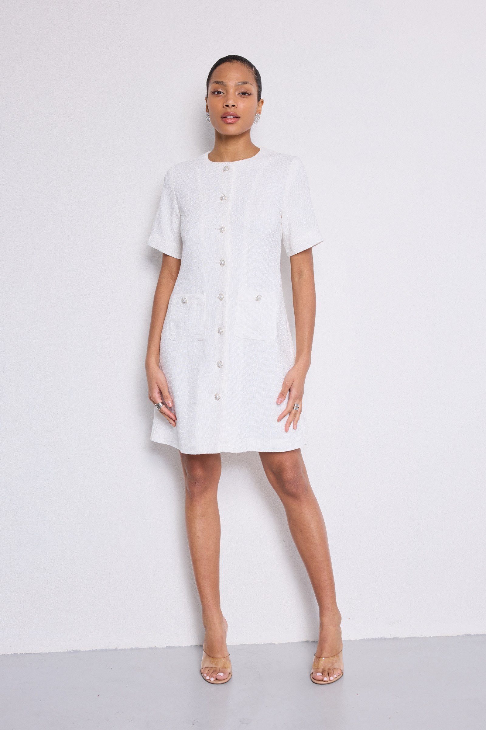 Grossiste Copperose - Robe courte en tweed à boutons bijoux