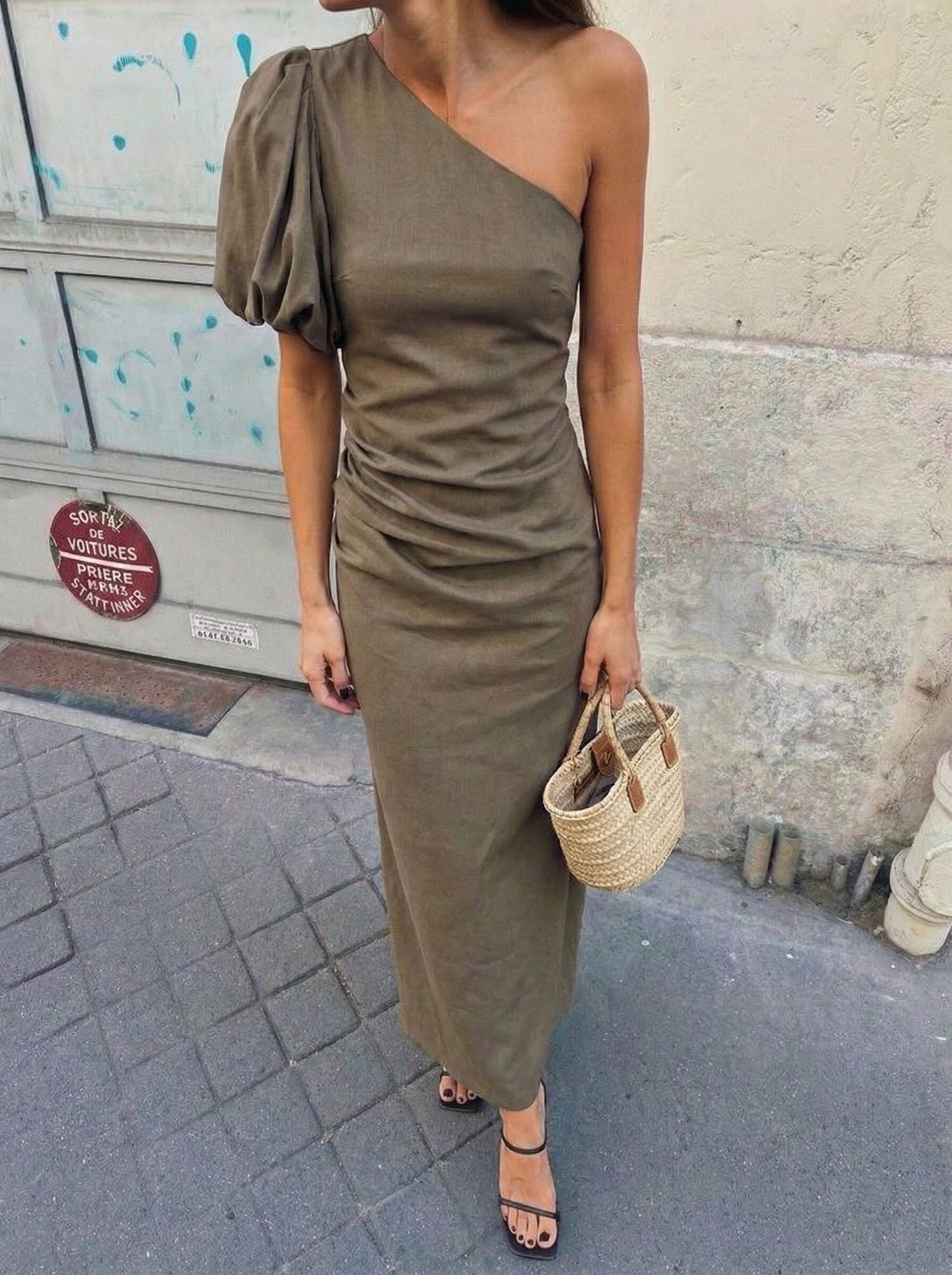 Grossiste Copperose - Robe longue asymétrique à manche ballon