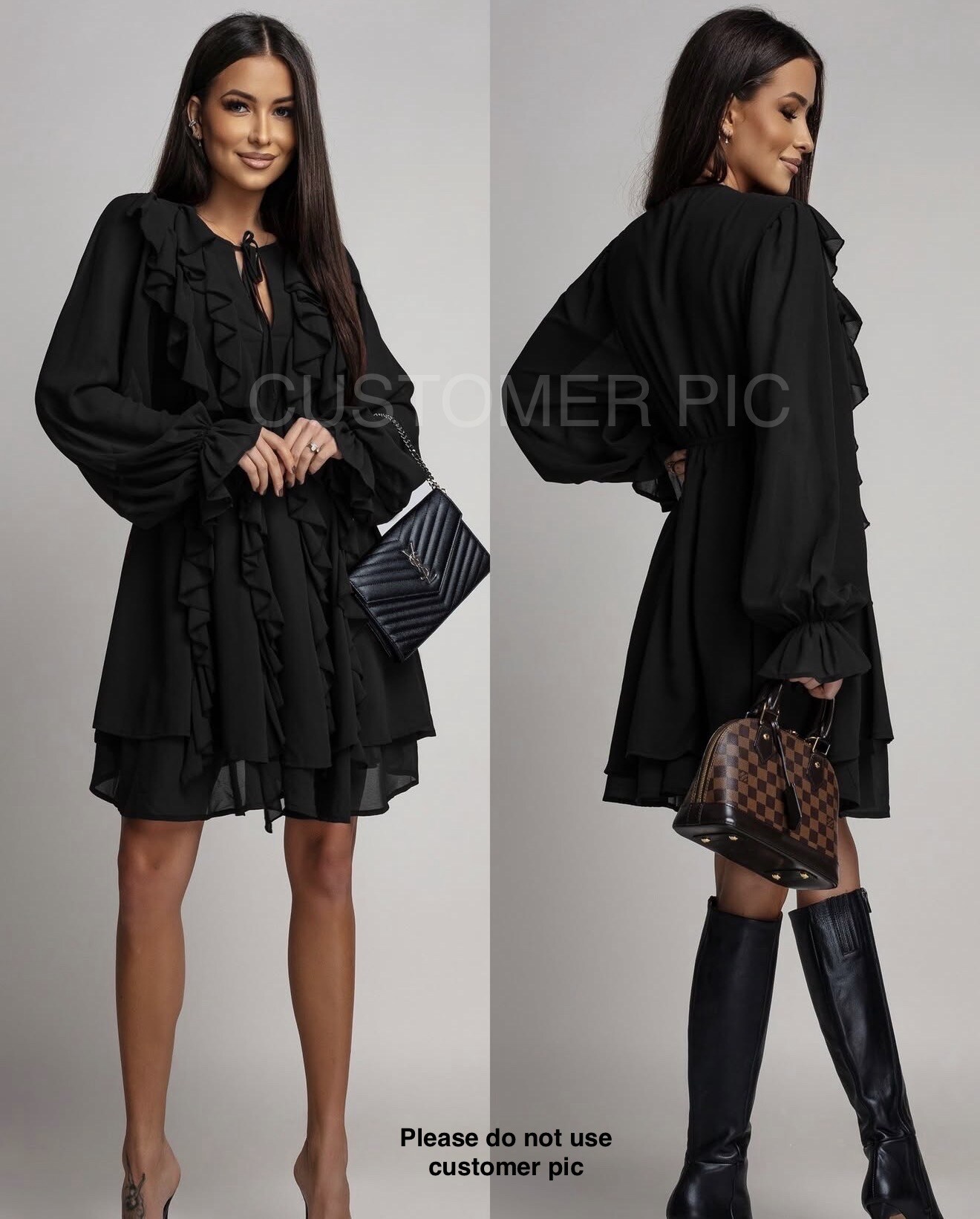 Großhändler Copperose - Kurzes Rüschenkleid aus Crêpe Georgette