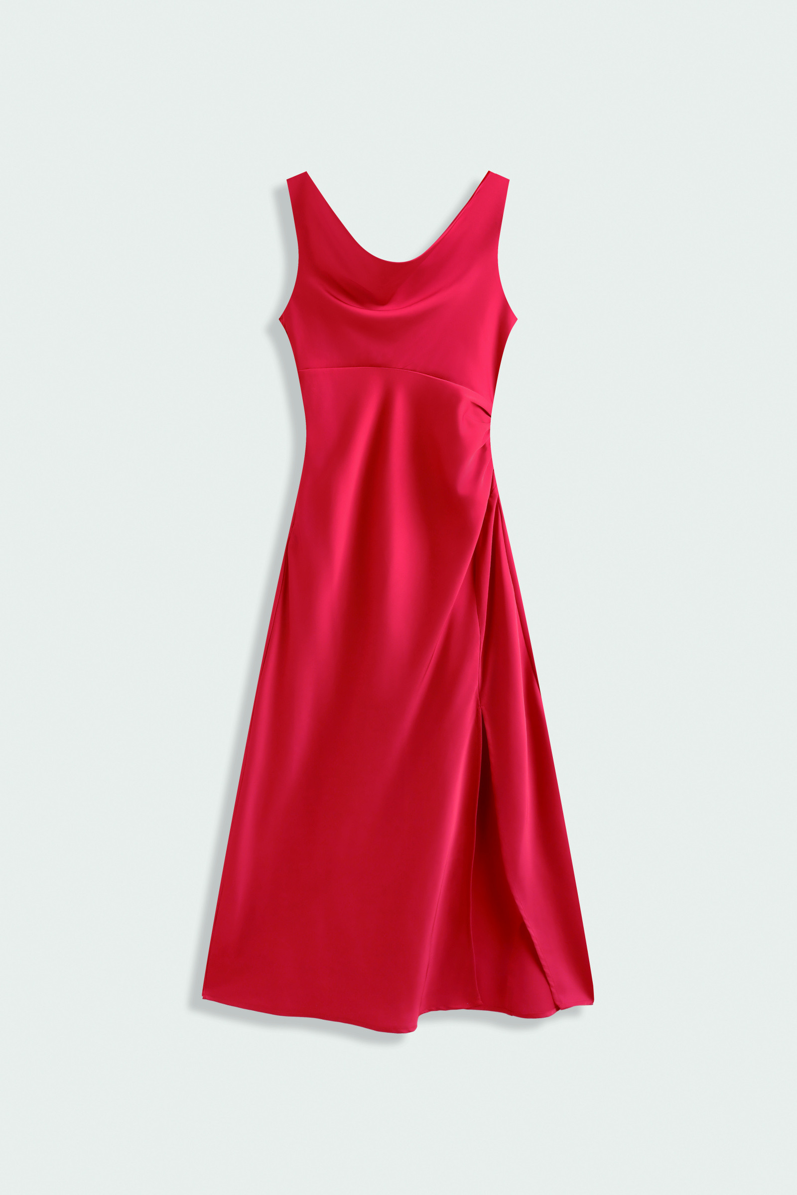 Mayorista Copperose - Vestido largo de satén con escote drapeado