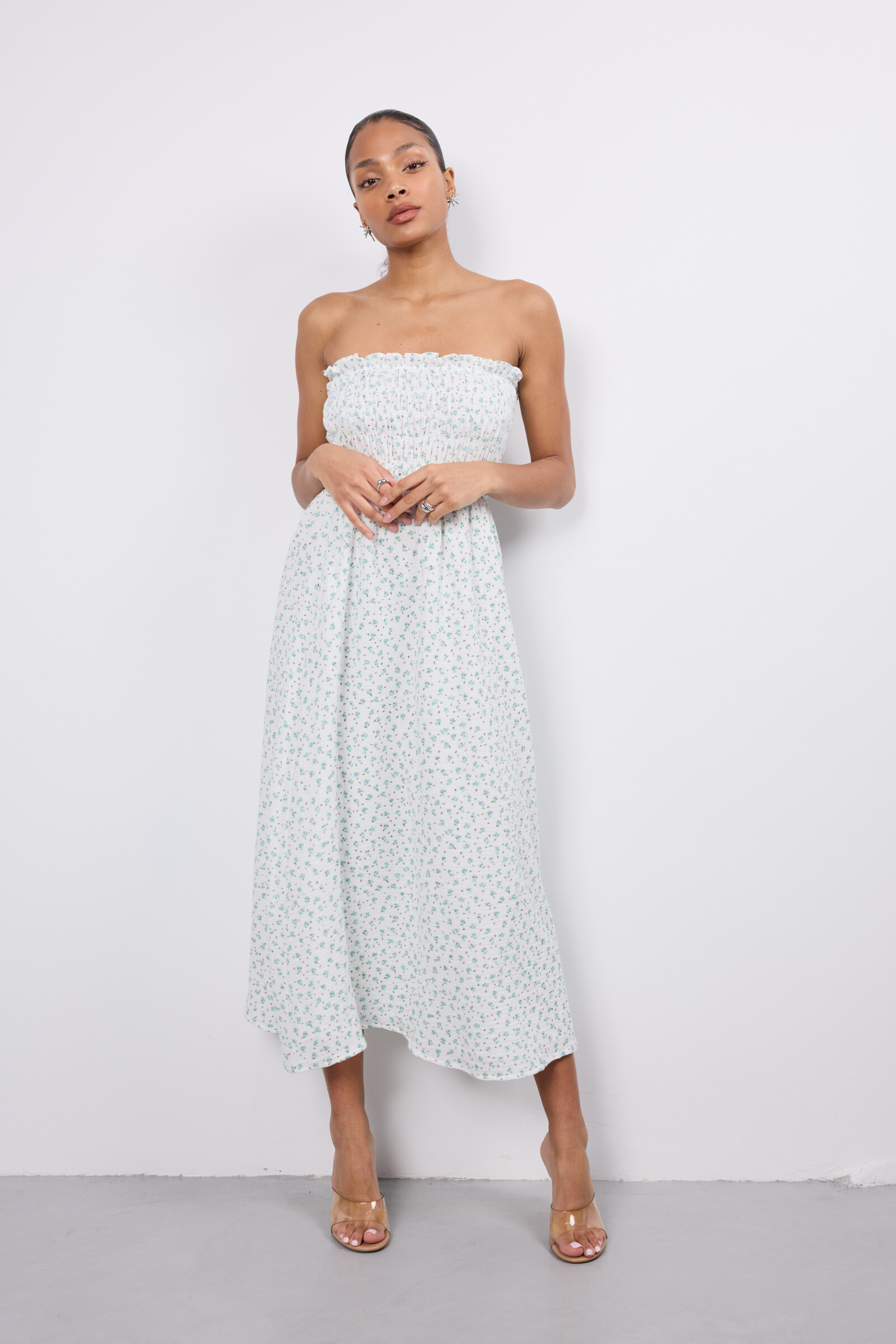 Grossista Copperose - Abito bustier garza di cotone stampato