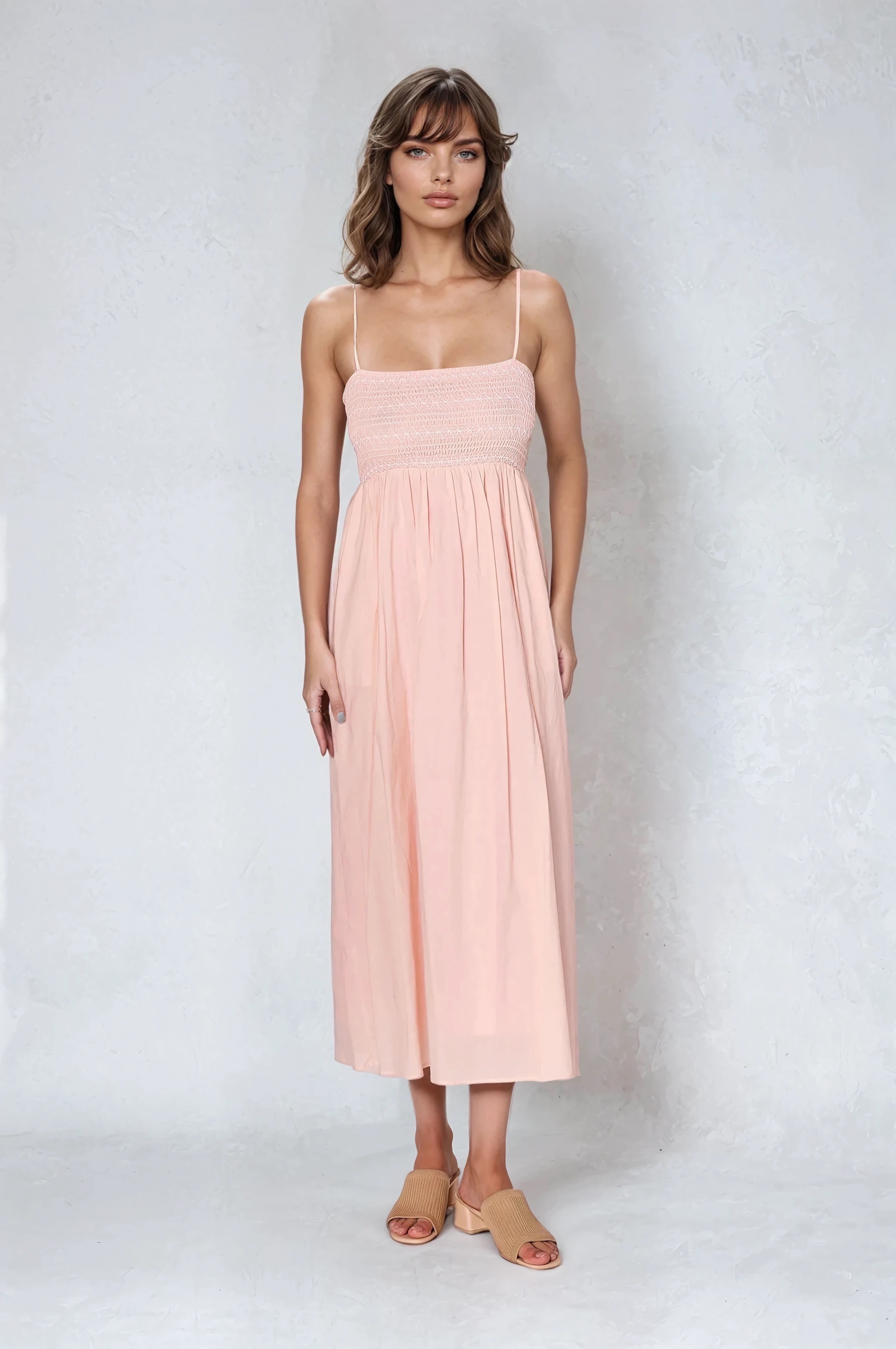 Mayorista Copperose - Vestido largo de bustier fruncido con tirantes