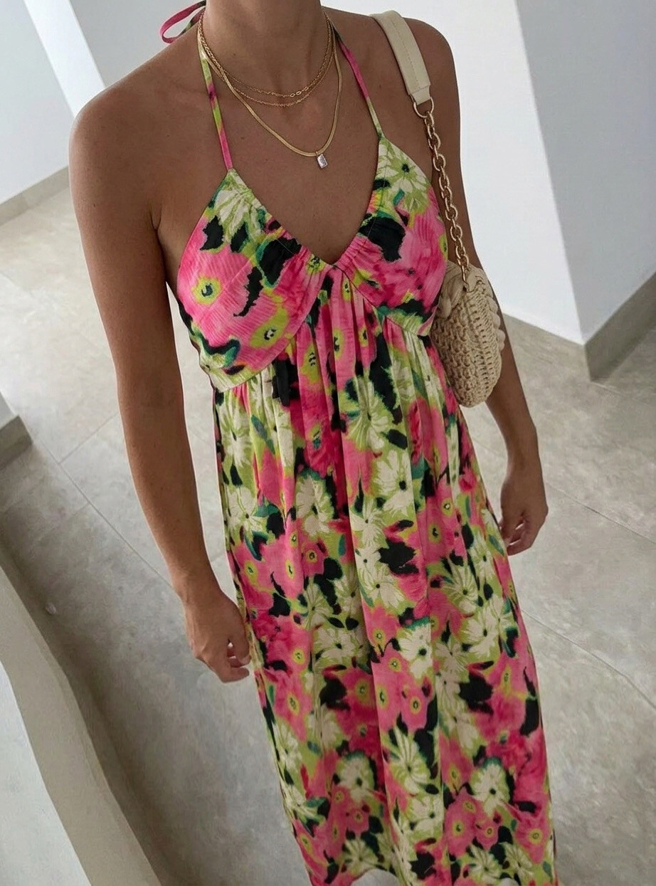Grossiste Copperose - Robe fleurie à col halter dos nu