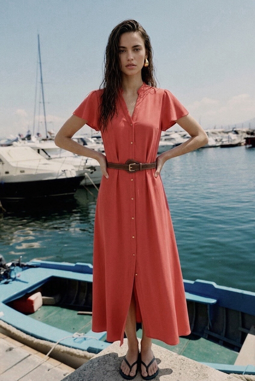 Mayorista Copperose - VESTIDO CAMISA MIDI DE MEZCLA DE LINO