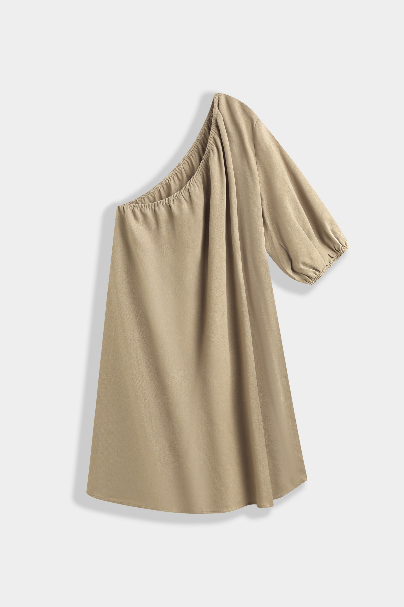 Grossiste Copperose - Robe courte asymétrique avec une manche en lin mélangé