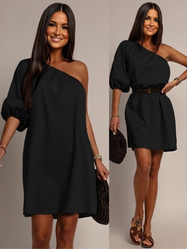 Wholesaler Copperose - Short asymmetrical dress with a sleeve in blended linen