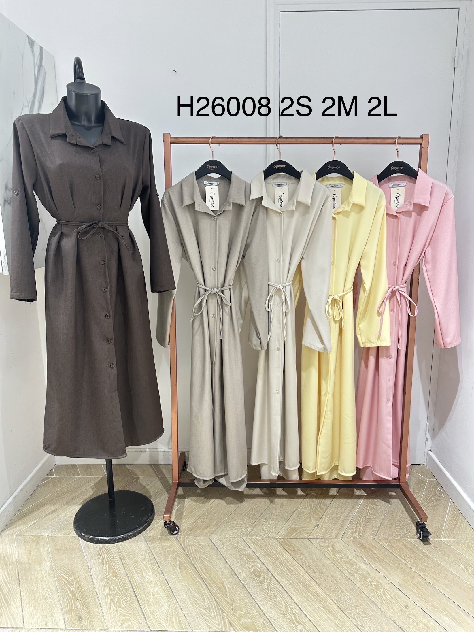 Grossiste Copperose - Robe chemise midi à manches retroussable