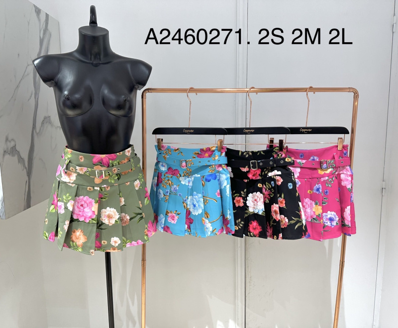 Wholesaler Copperose - Belted floral print pleated short skirt