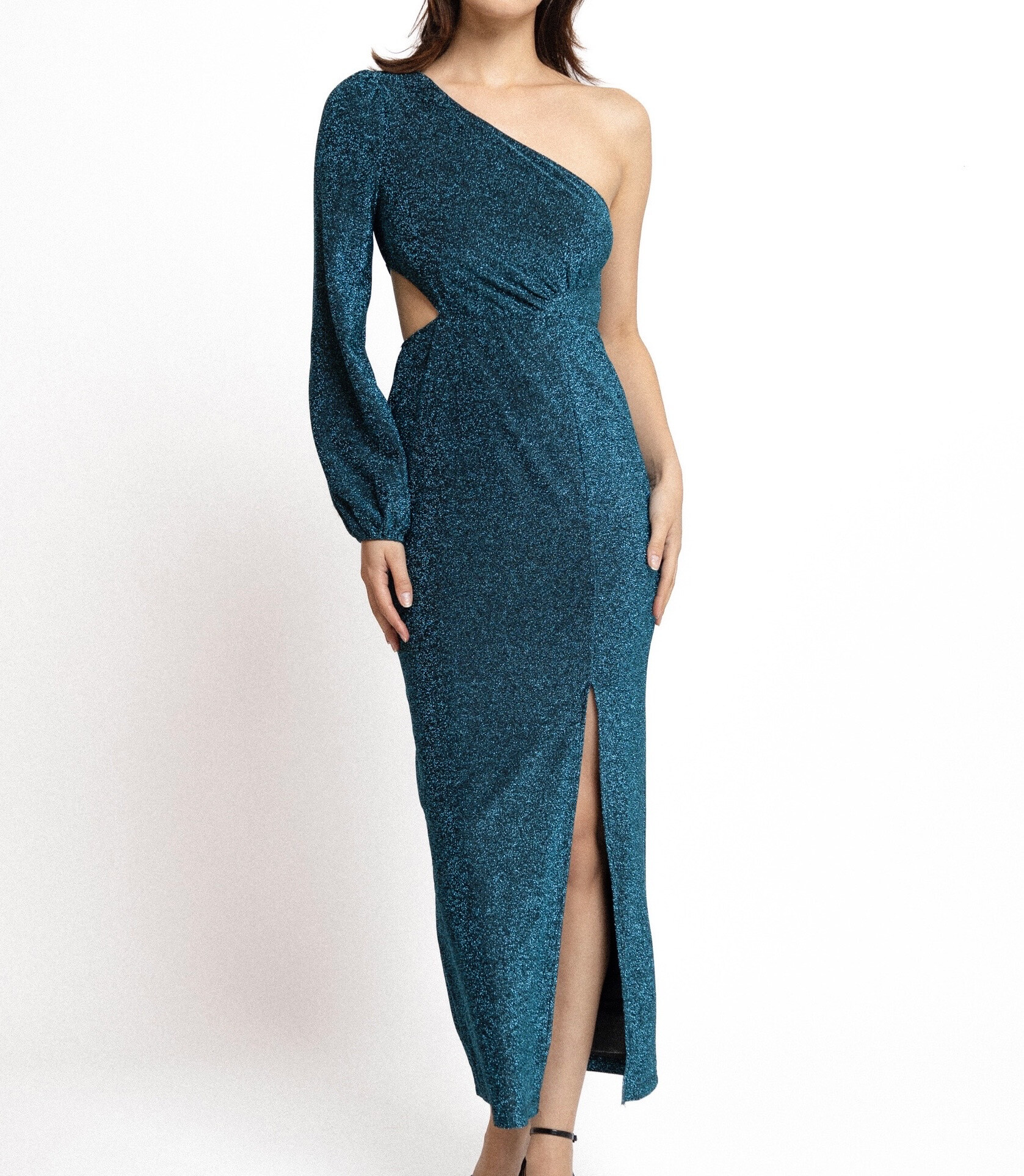 Grossiste Copperose - Robe longue asymétrique pailletée à découpe