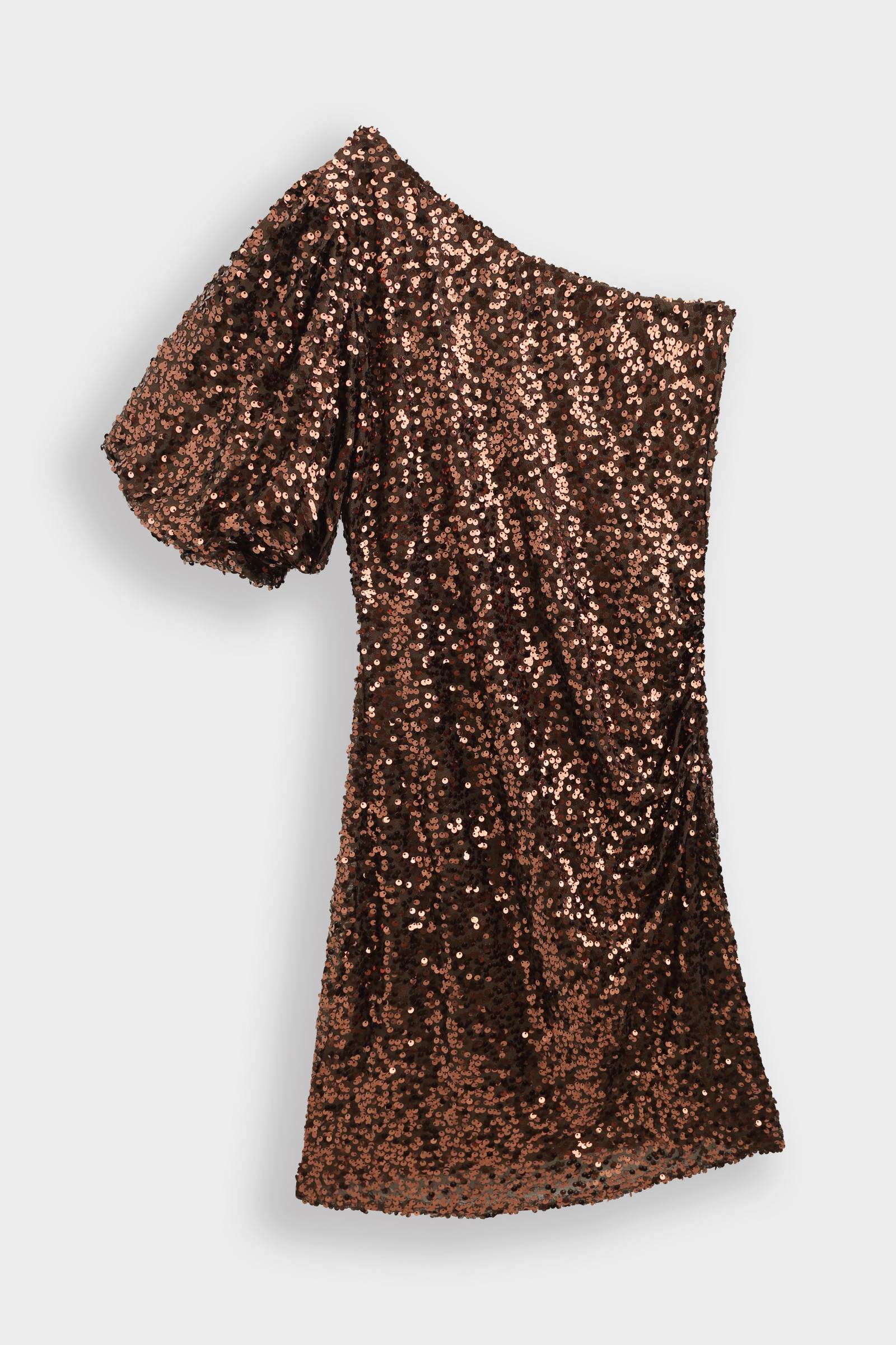 Wholesaler Copperose - Asymmetrical short sequin dress with puff sleeves