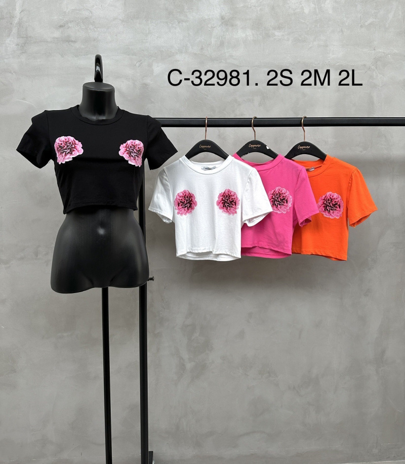 Grossista Copperose - T-shirt cropped con stampa floreale