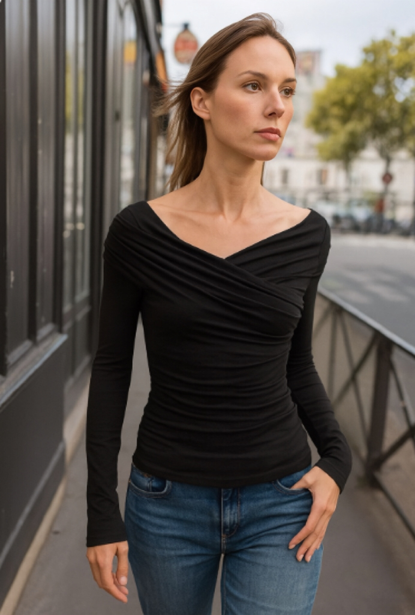 Mayorista Copperose - Top drapeado con escote cruzado