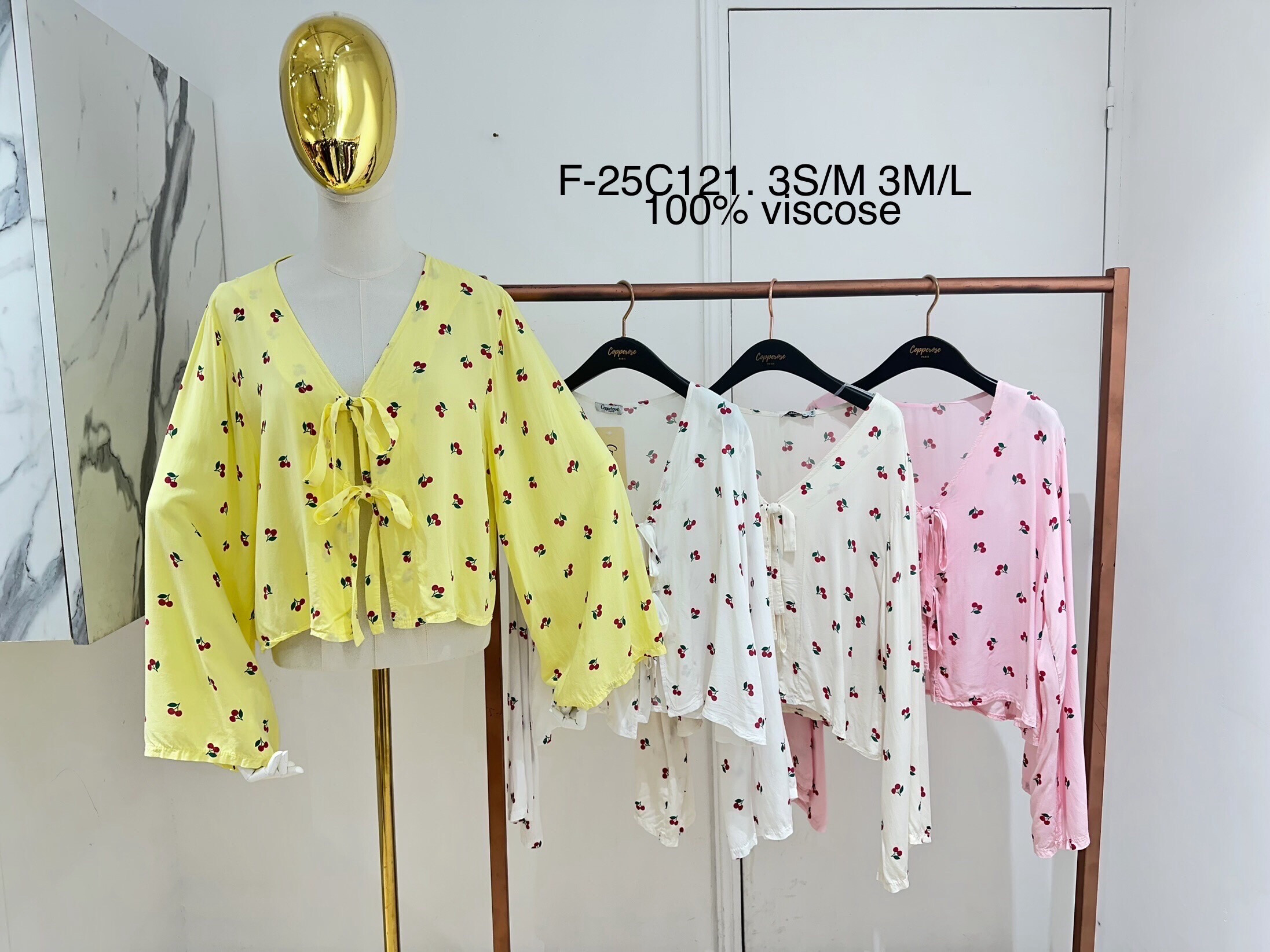 Wholesaler Copperose - Top printed cherry with flared sleeves