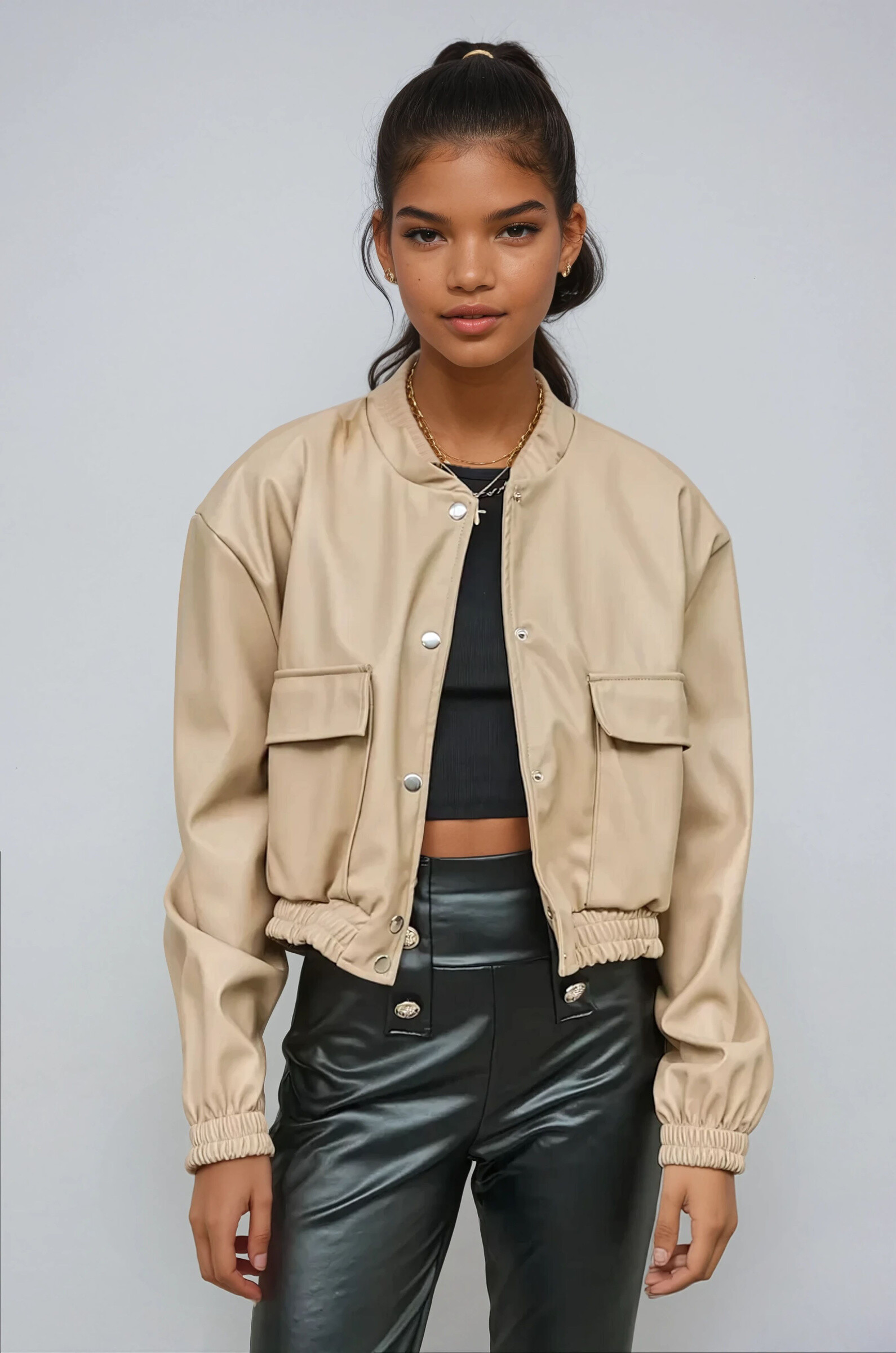 Wholesaler Copperose - cropped faux leather bomber jacket