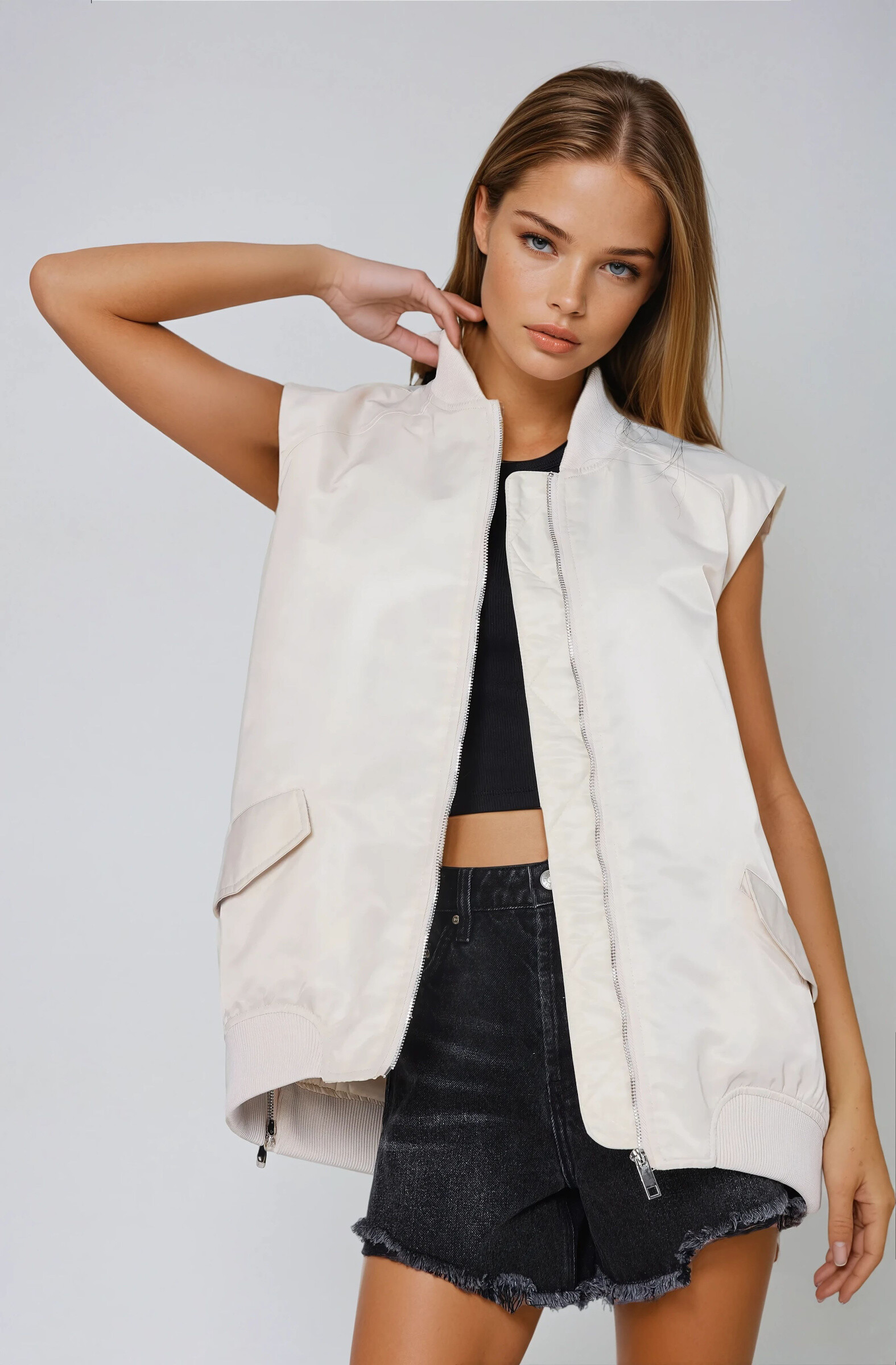 Grossista Copperose - giacca bomber oversize in k-way senza maniche