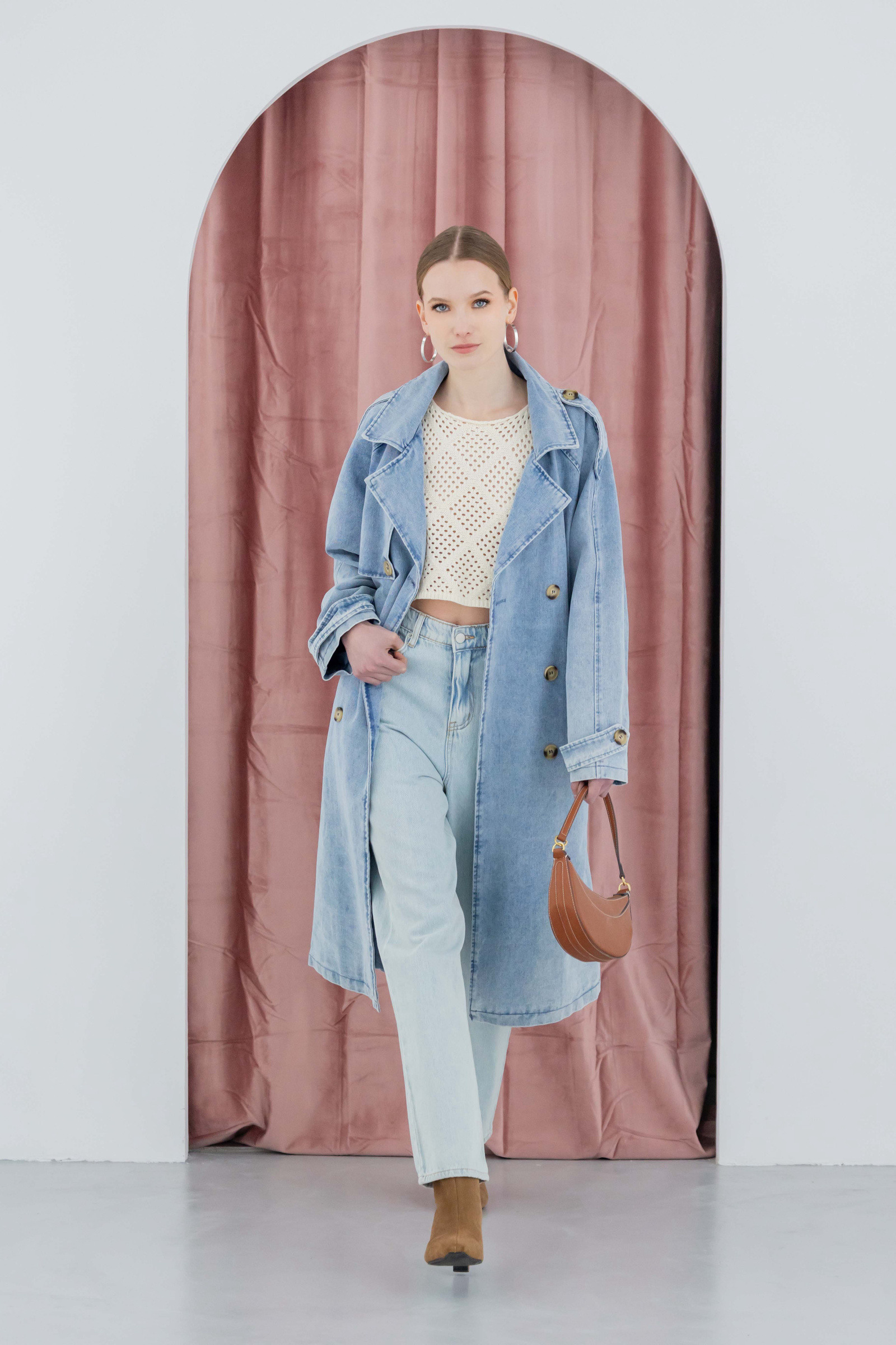 Grossiste Copperose - Trench long en denim avec ceinture à nouer