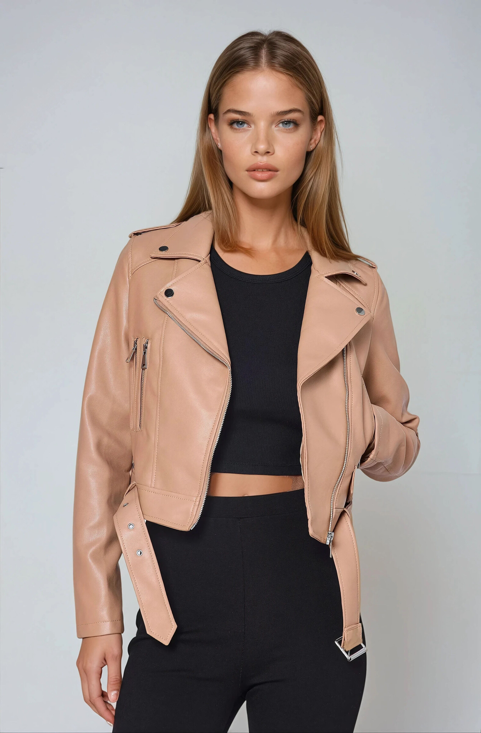 Grossiste Copperose - veste perfecto courte en similicuir avec poches zippées