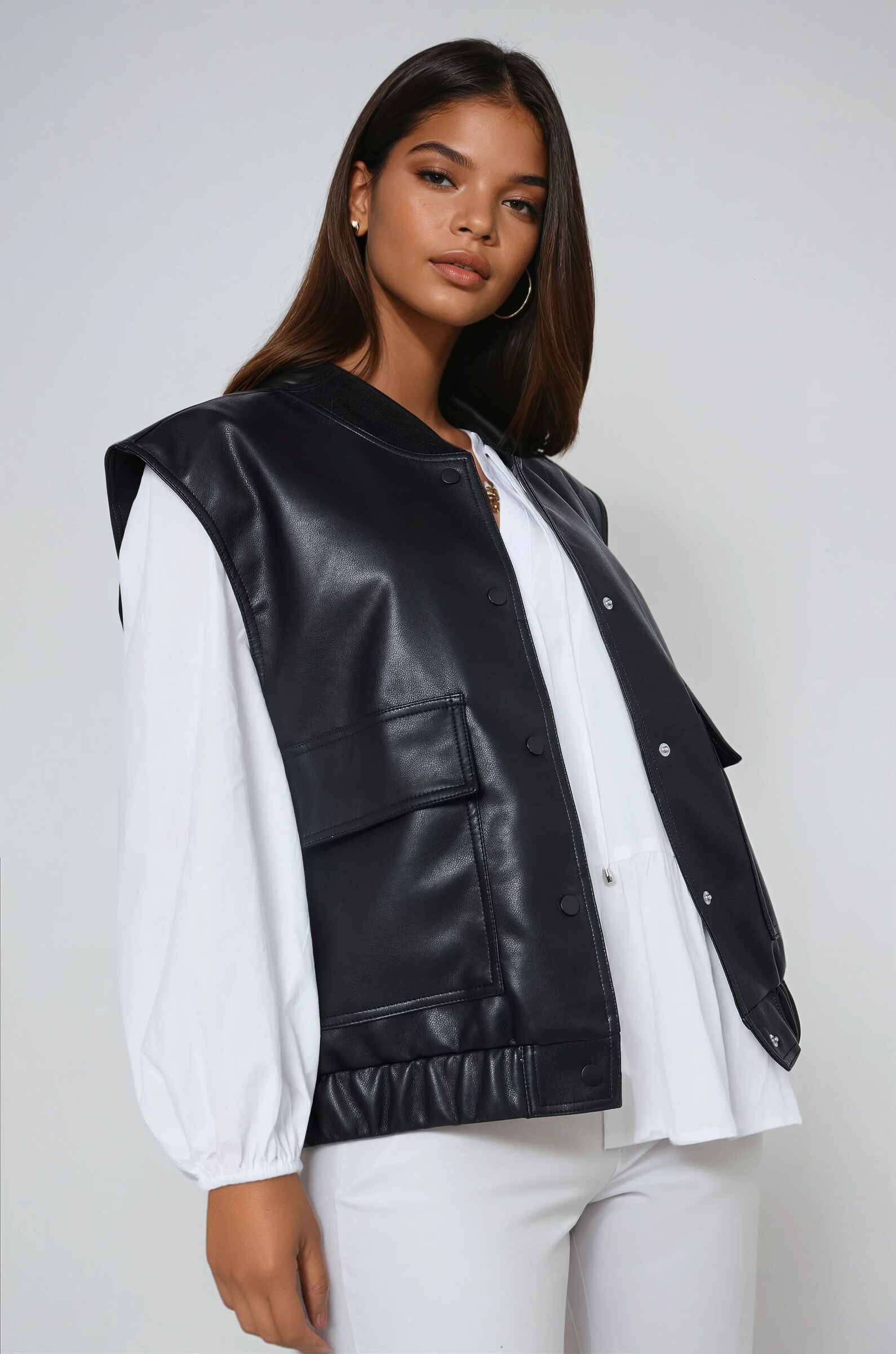Grossista Copperose - giacca bomber senza maniche in ecopelle