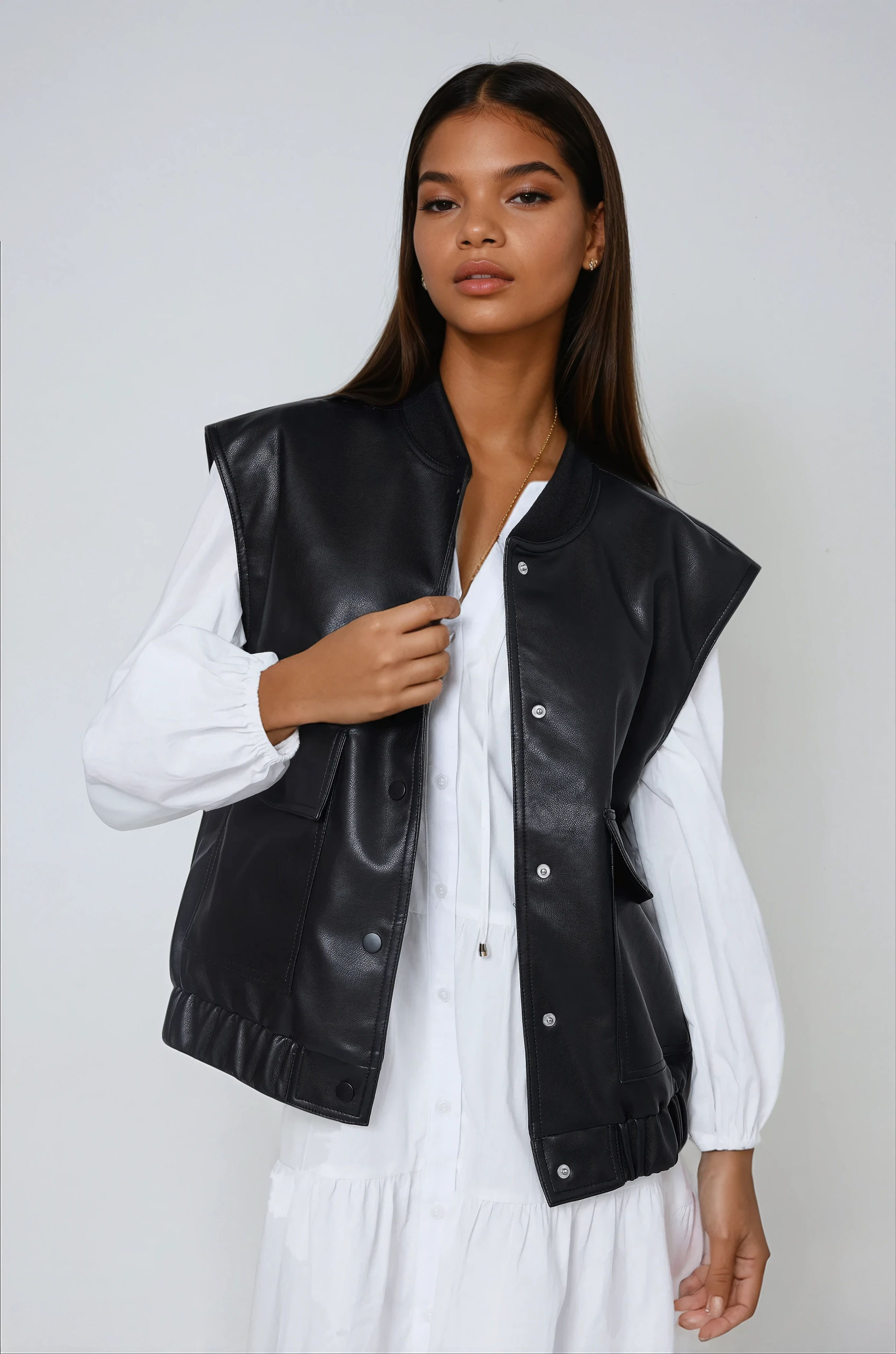 Grossiste Copperose Outlet - Veste bombers sans manches en similicuir