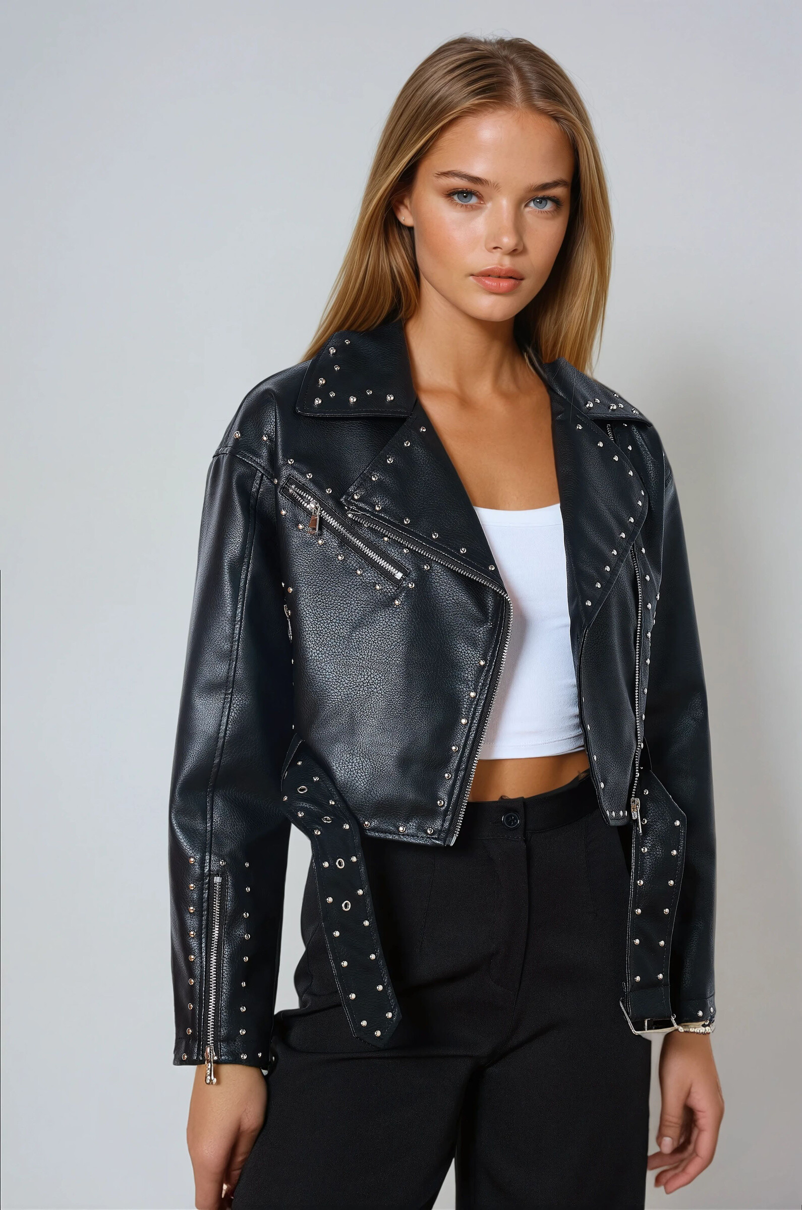 Grossiste Copperose - veste perfecto courte en similicuir clouté
