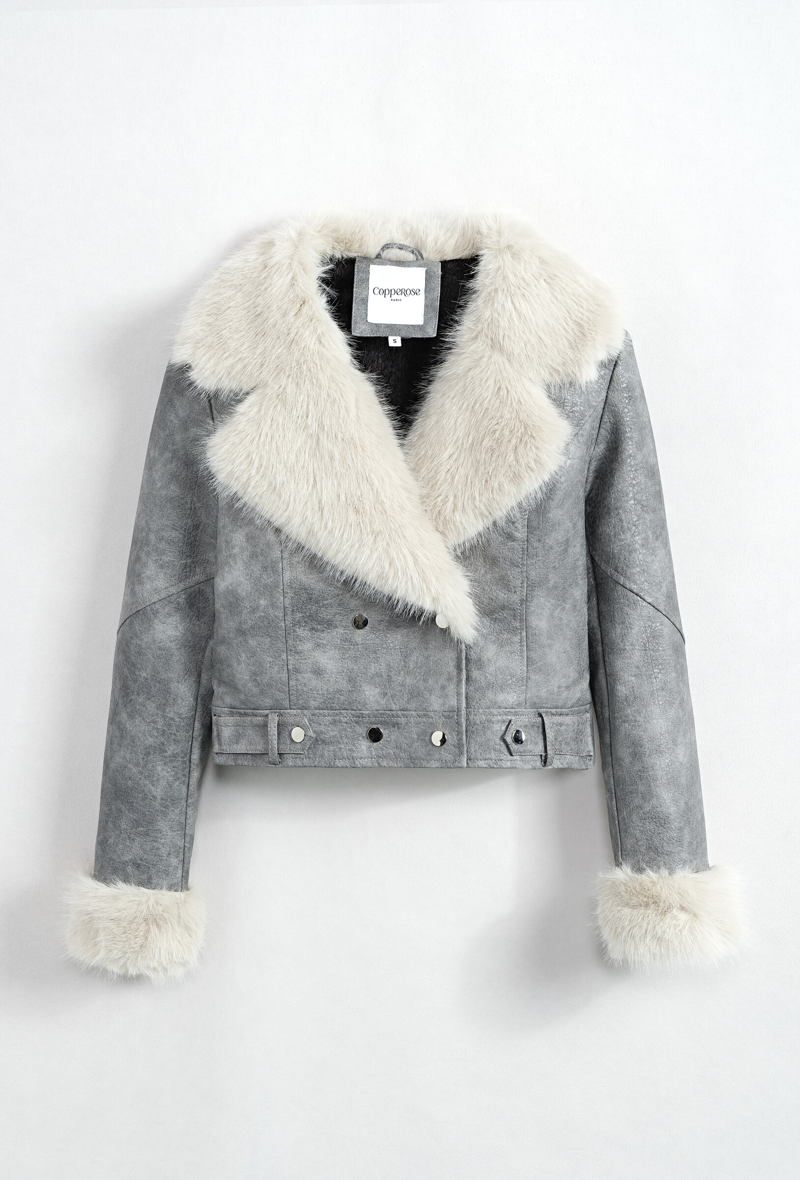 Grossiste Copperose - Veste perfecto courte en similicuir avec fourrure synthétique